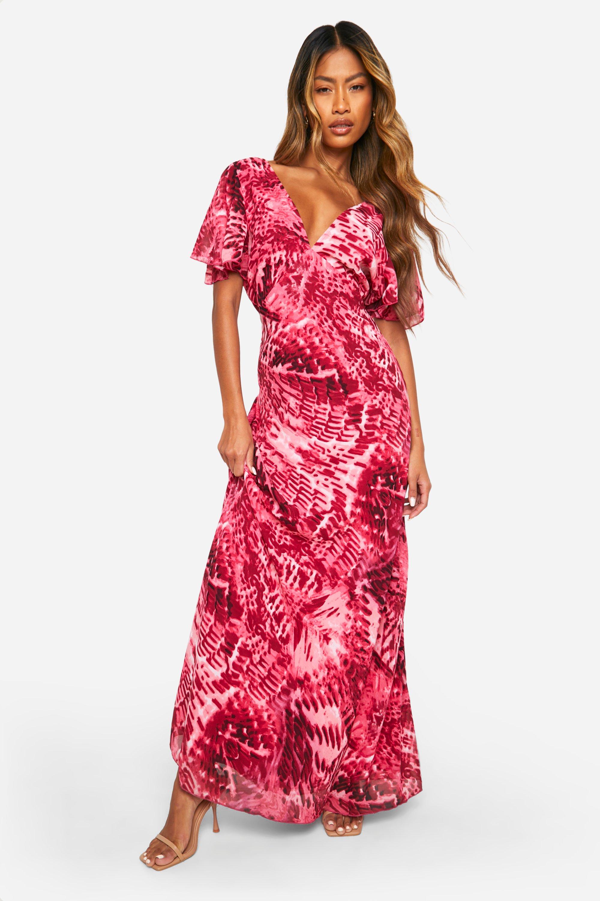 Image of Blur Print Angel Sleeve Maxi Dress, Pink