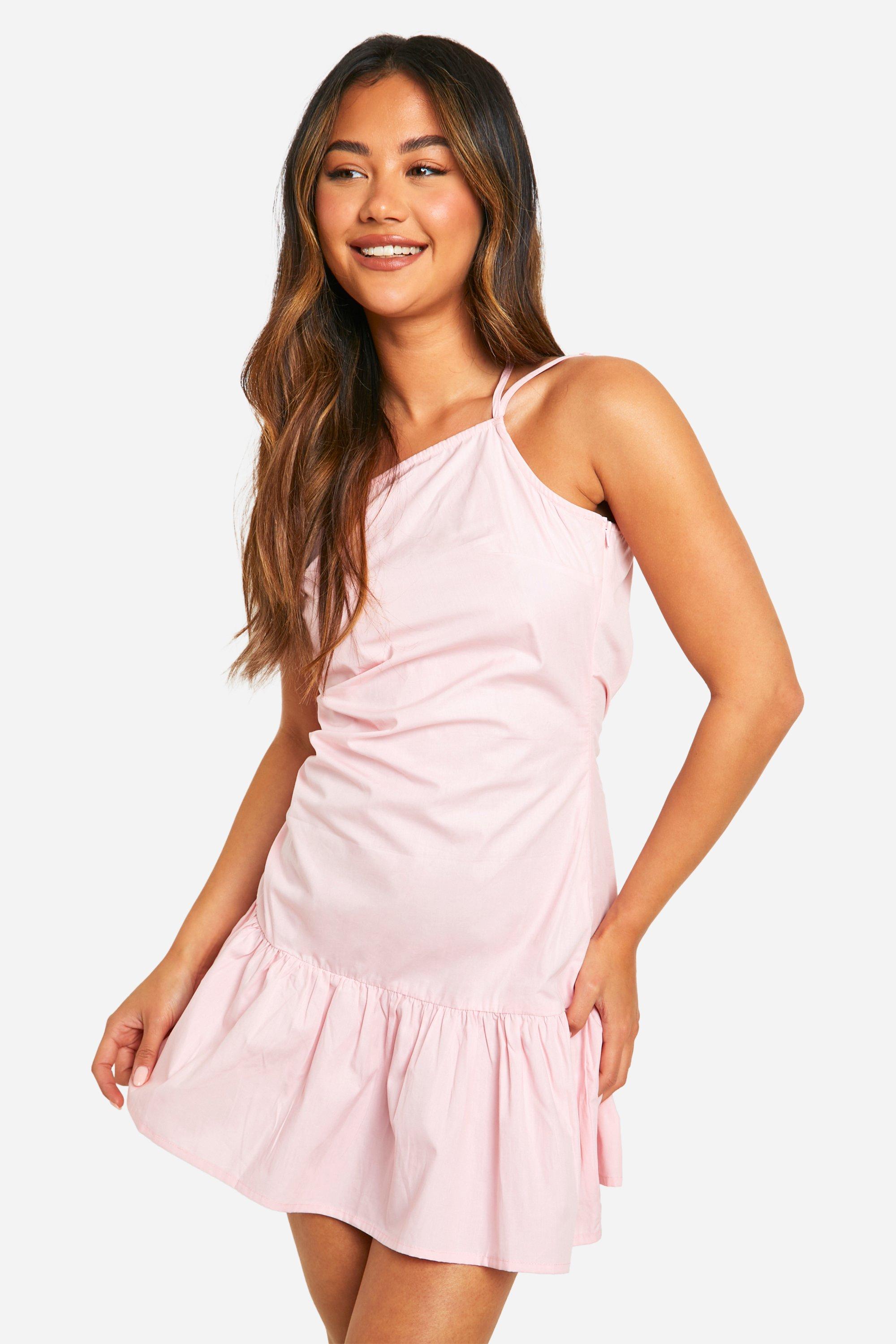 Boohoo Linen Look Ruched Mini Dress, Pale Pink