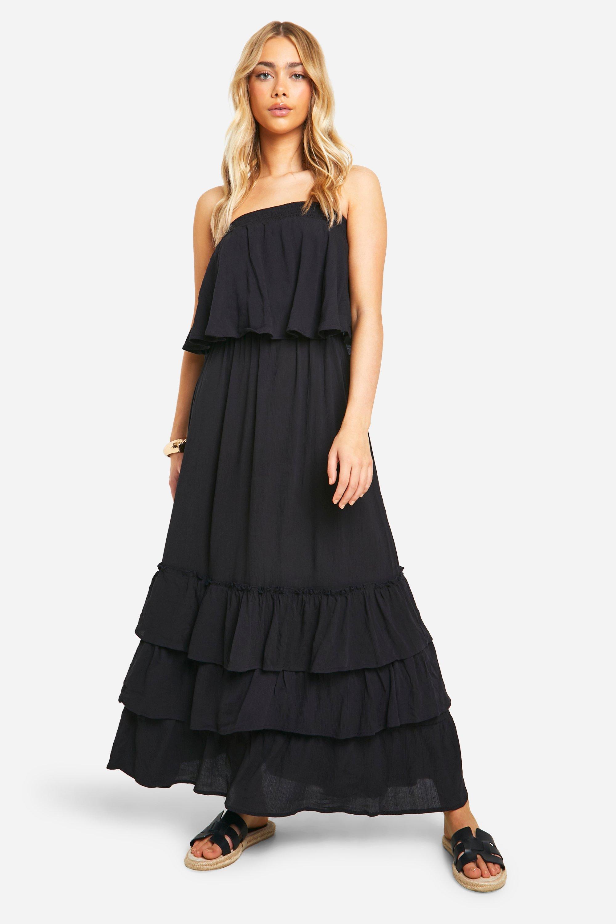 Womens Bandeau Ruffle Maxi Dress - Black - 18, Black