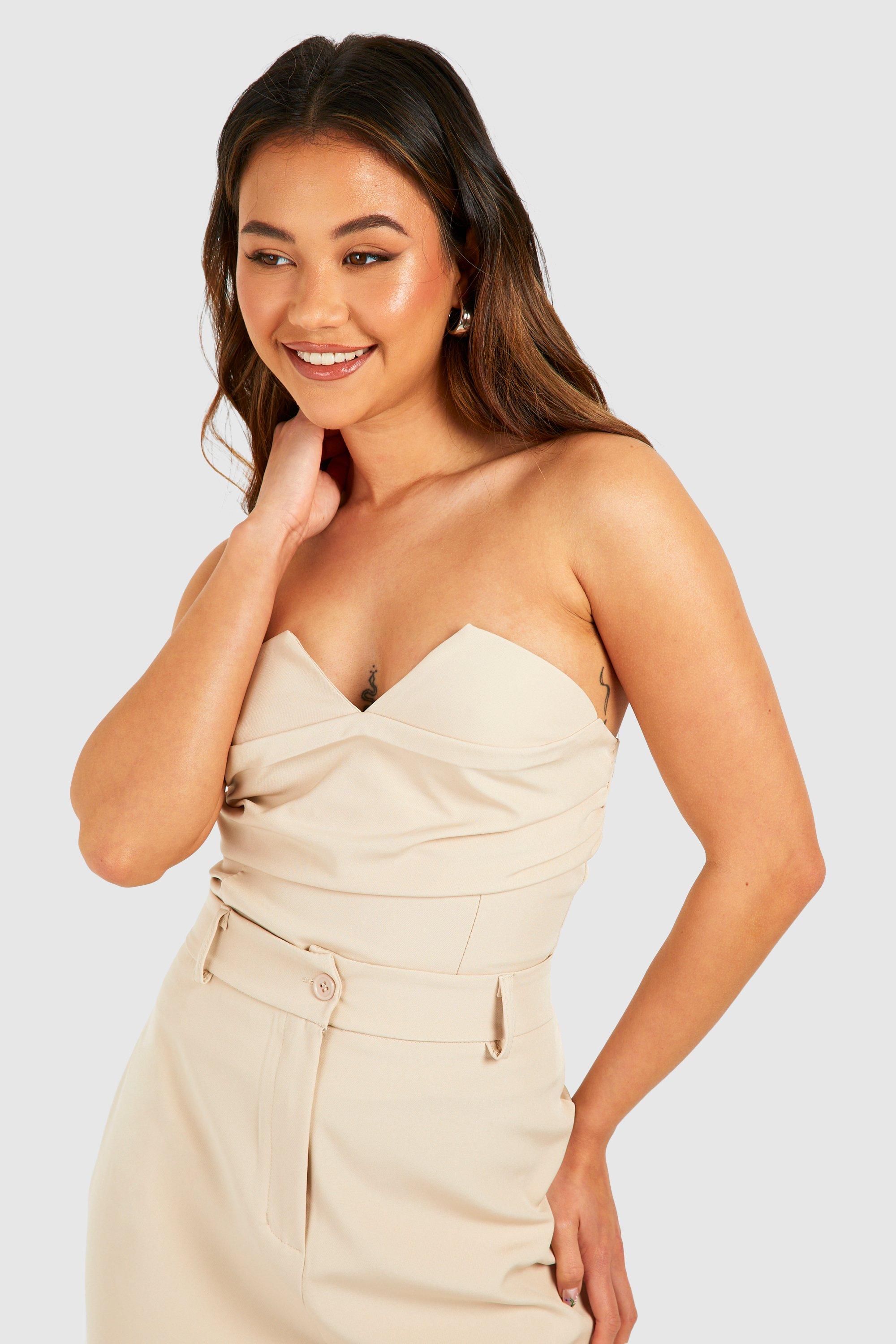 Boohoo Gedrapeerde Bandeau Top, Sand