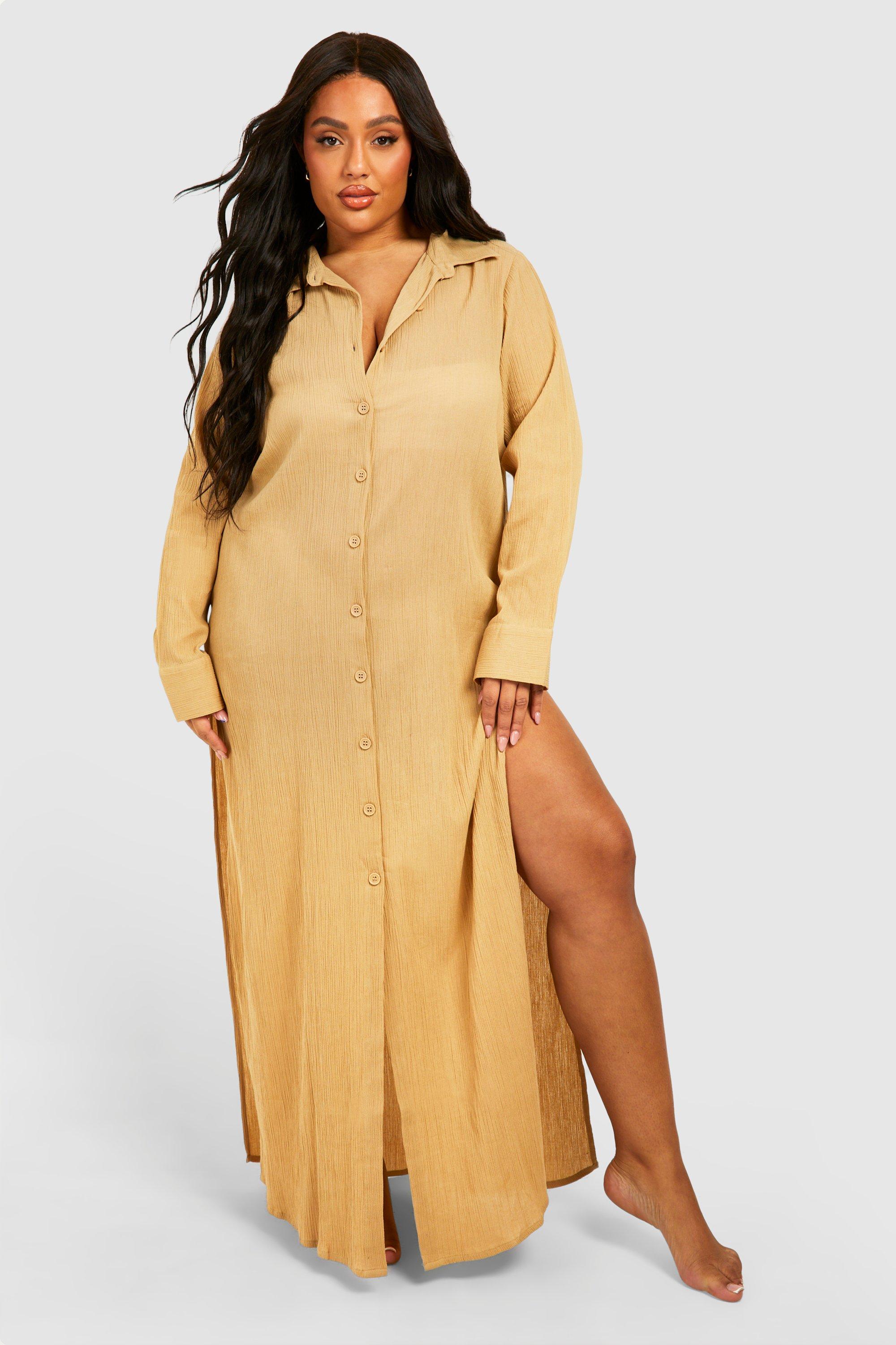 Image of Plus Cheesecloth Maxi Beach Cover Up, Beige