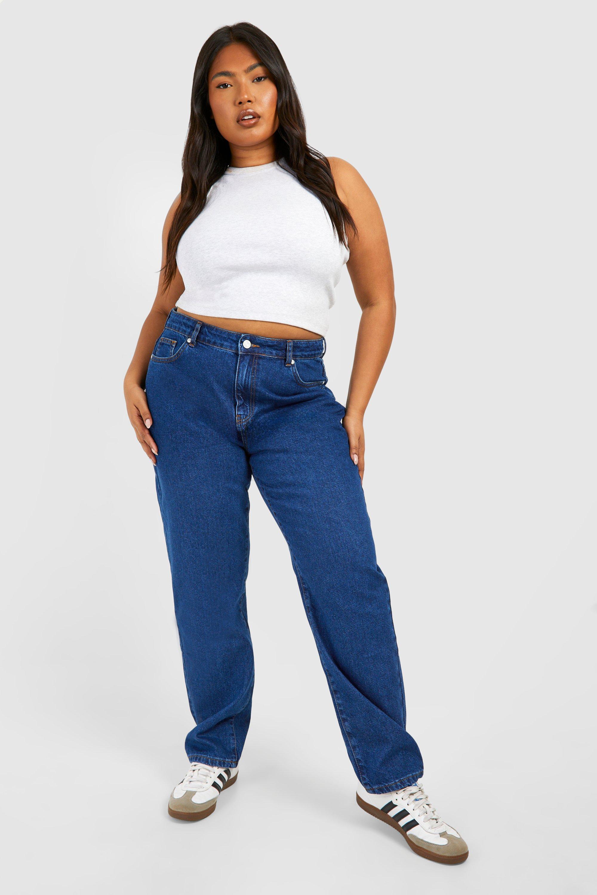 Image of Plus Loose Fit Mom Jeans, Azzurro