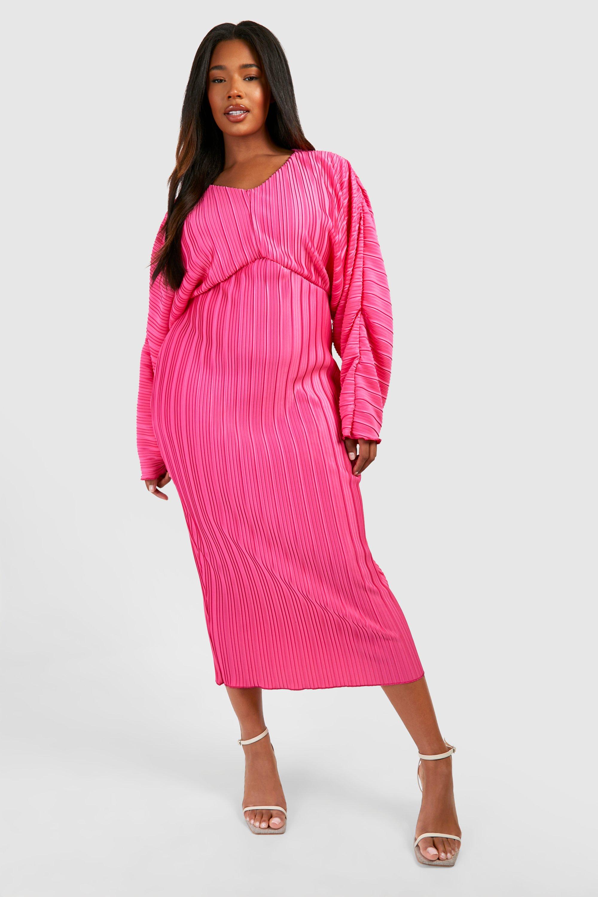 Womens Plus Wide Plisse Batwing Midaxi Dress - Pink - 18, Pink