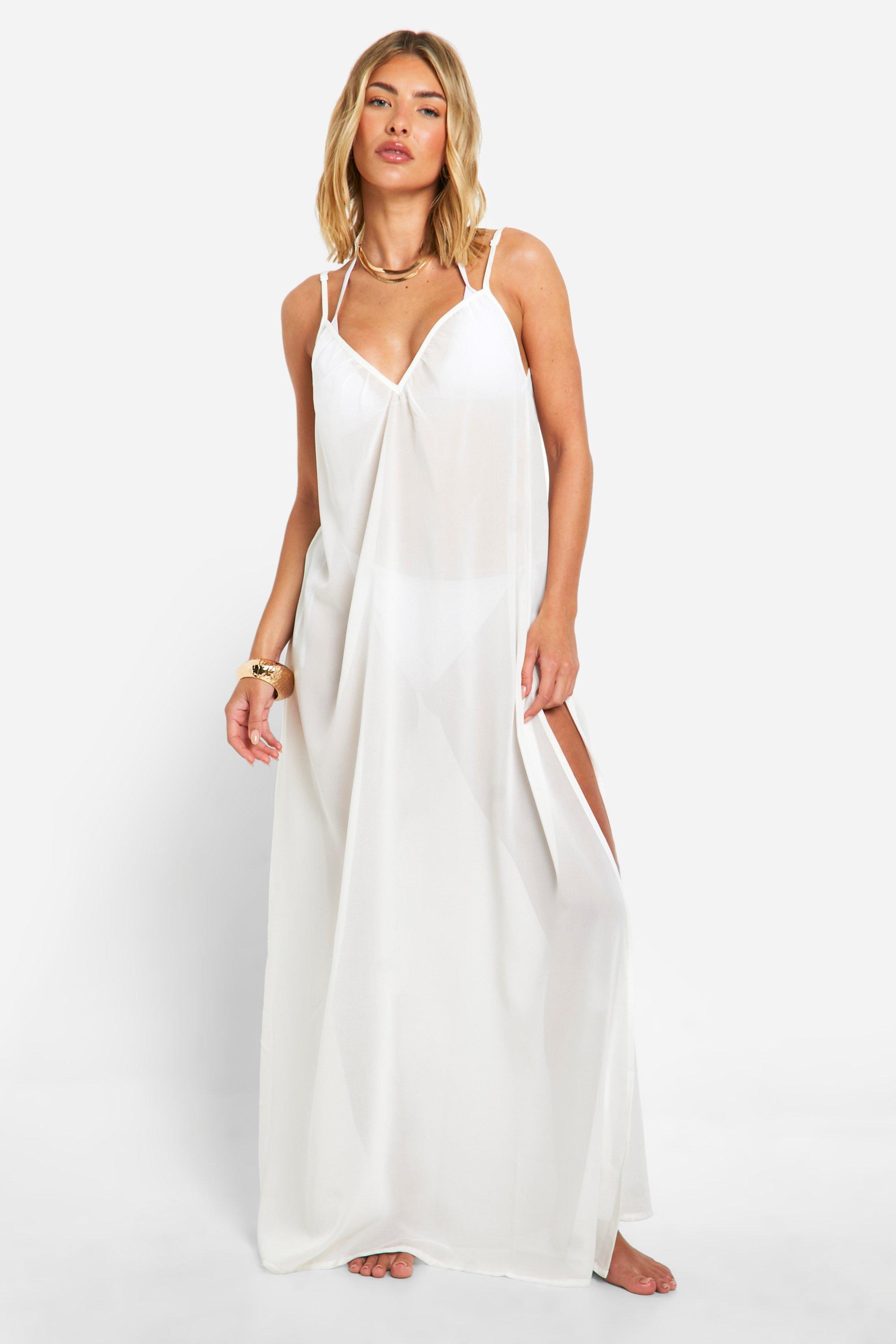 Image of Chiffon Strappy Beach Maxi Dress, Bianco