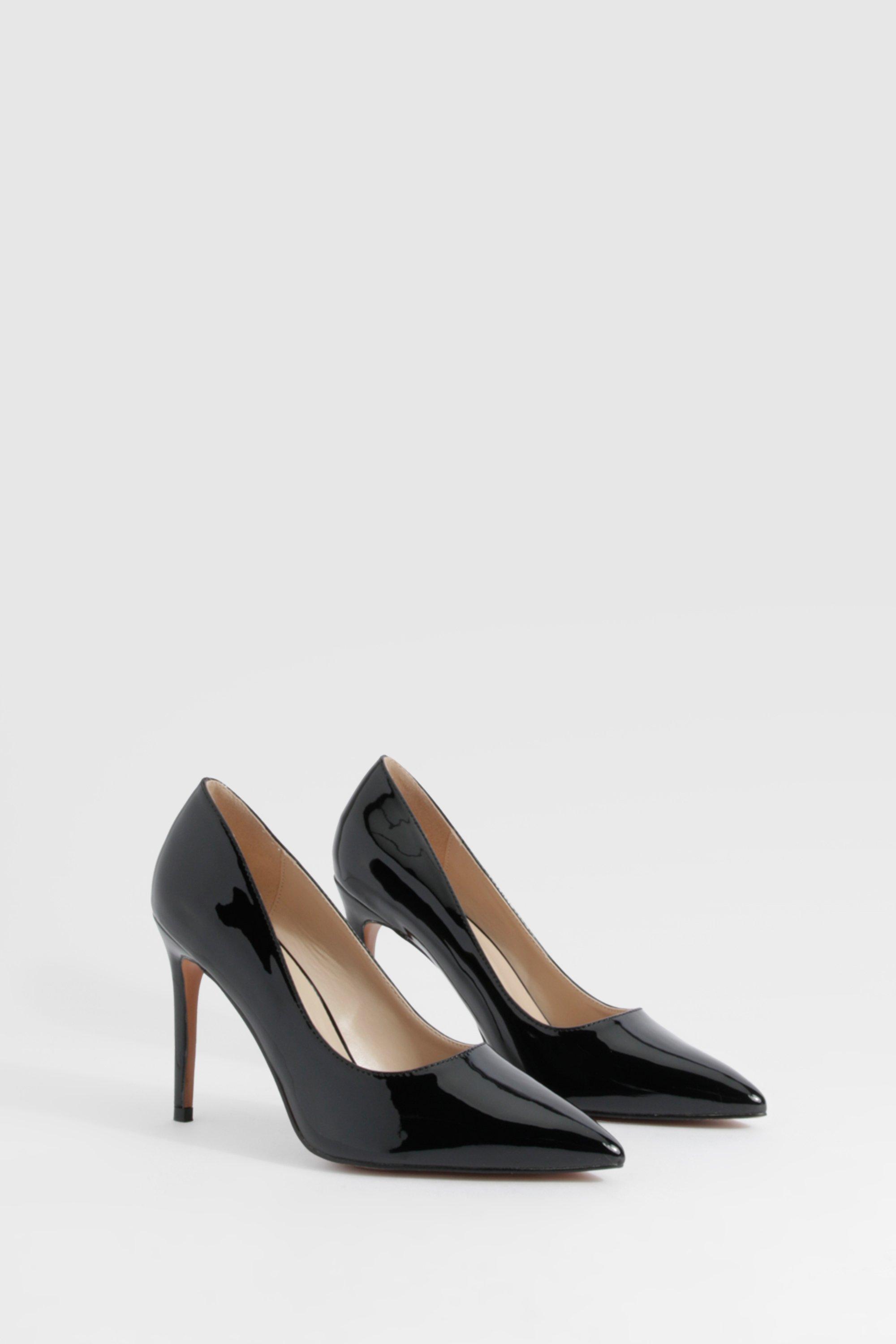 Image of Wide Fit Pointed Toe Stiletto Court Heel, Nero