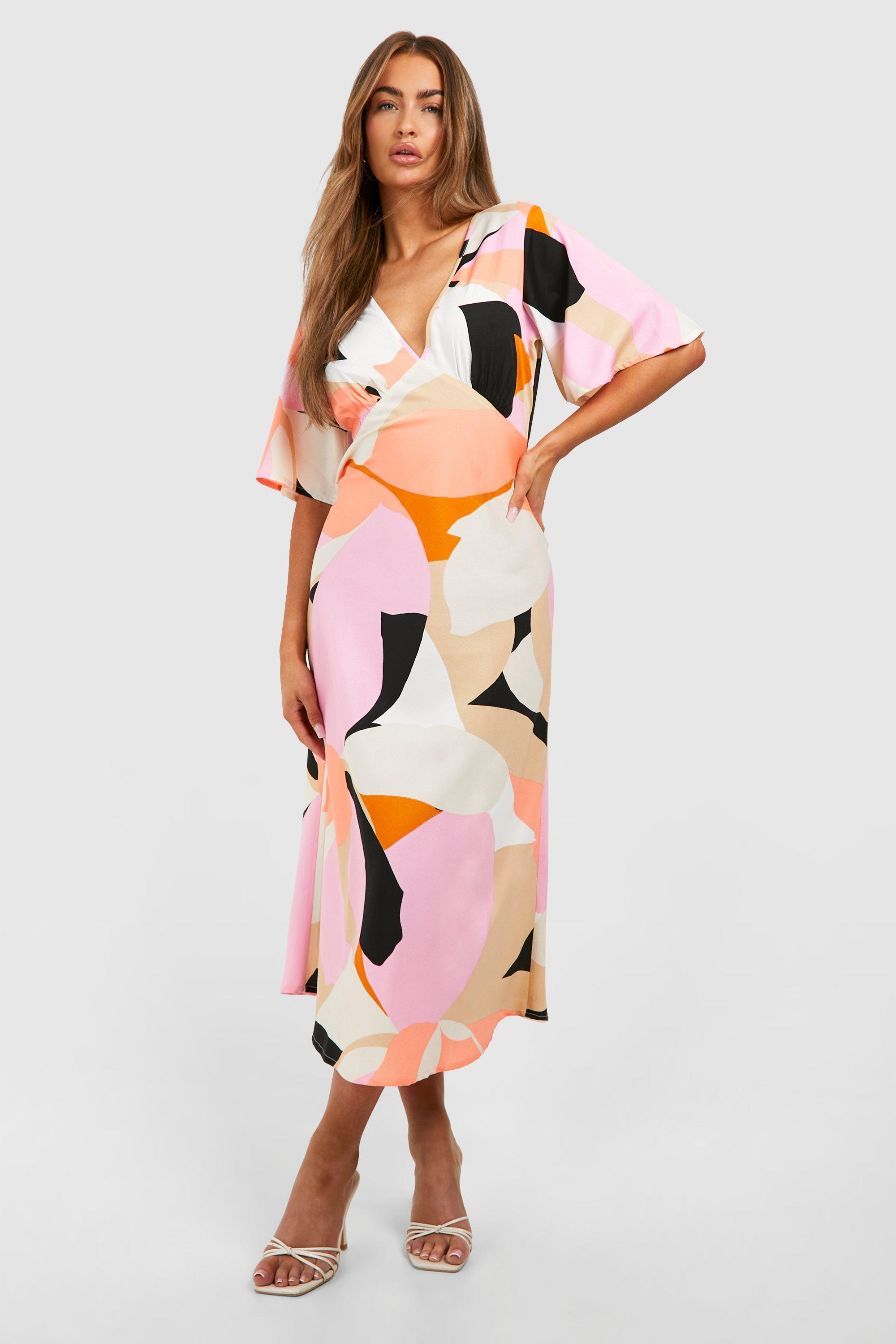 Image of Abstract Angel Sleeve Midaxi Dress, Multi