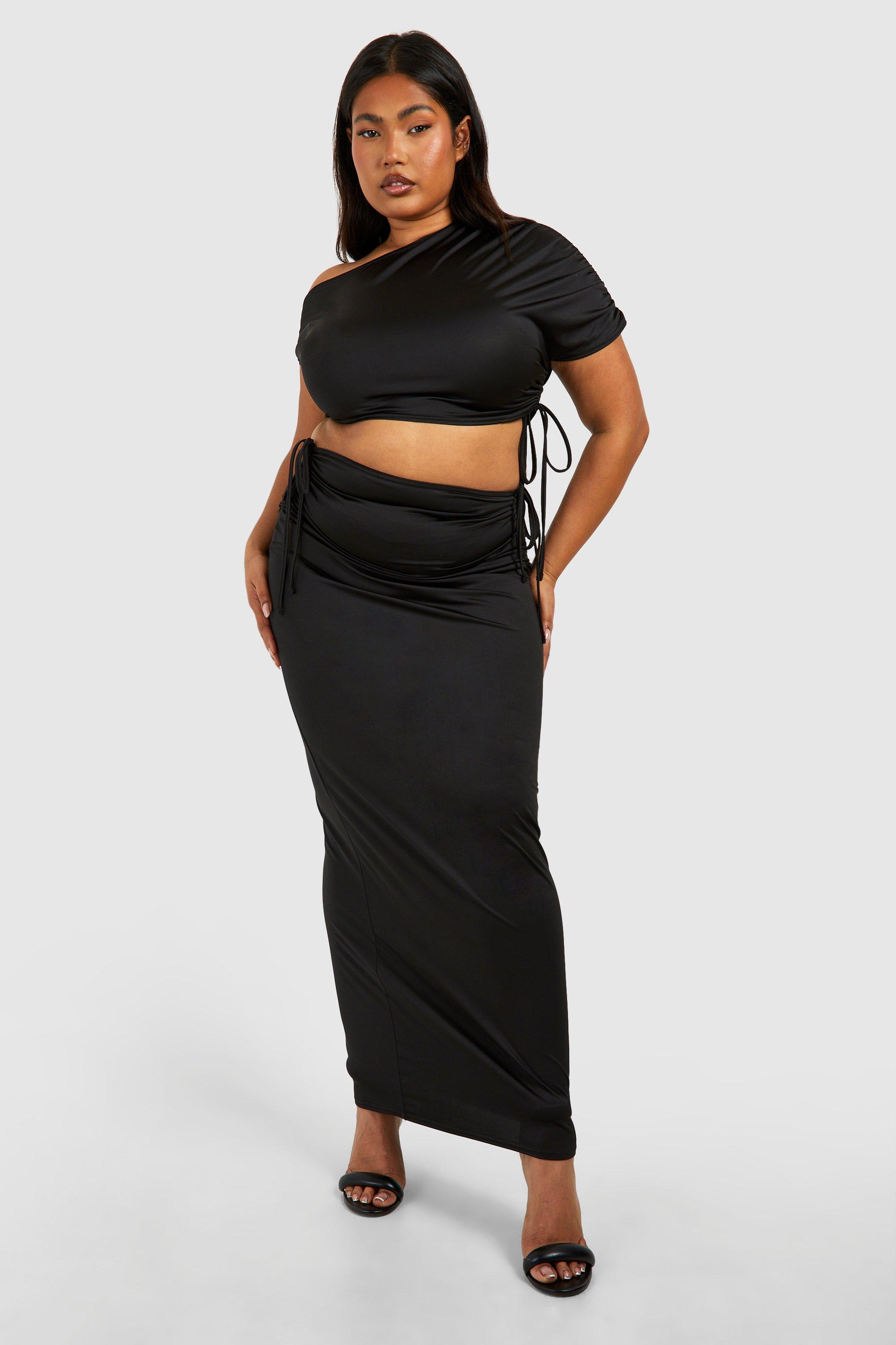 Grande Taille - Ensemble Fronce Avec Crop Top Et Jupe Longue