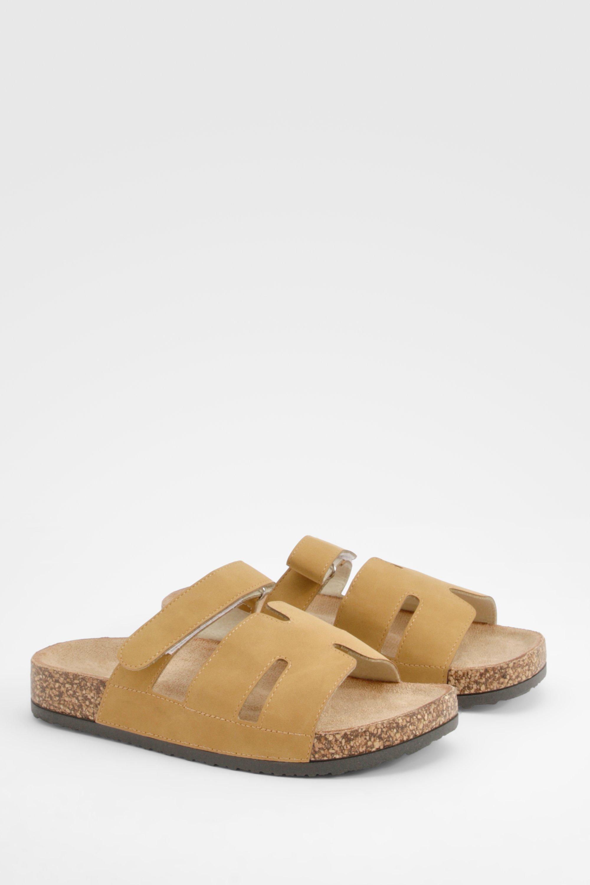 Image of Cut Out Strap Detail Sliders, Beige