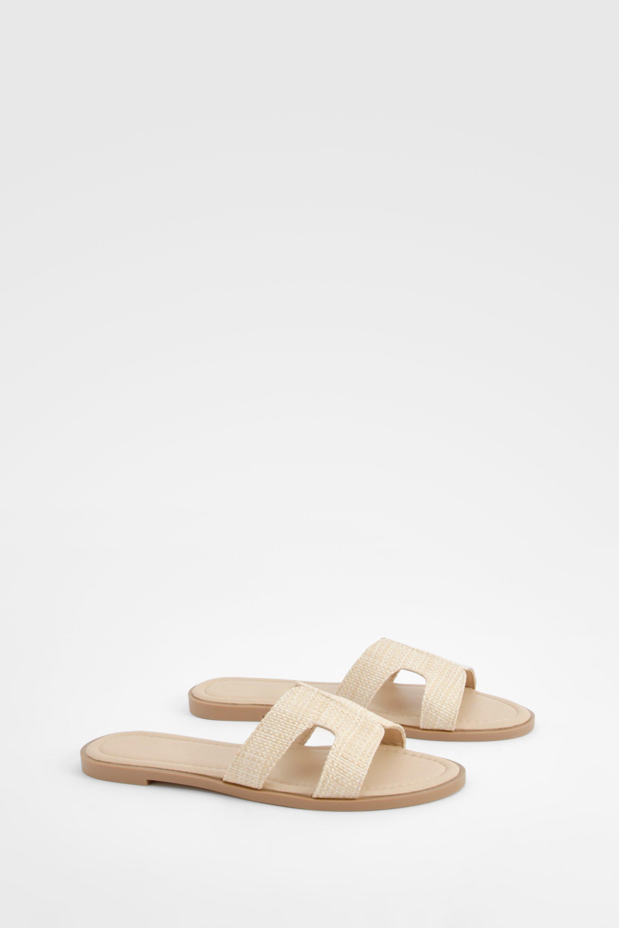 Boohoo Raffia Sandalen Met Dubbele Bandjes, Nude