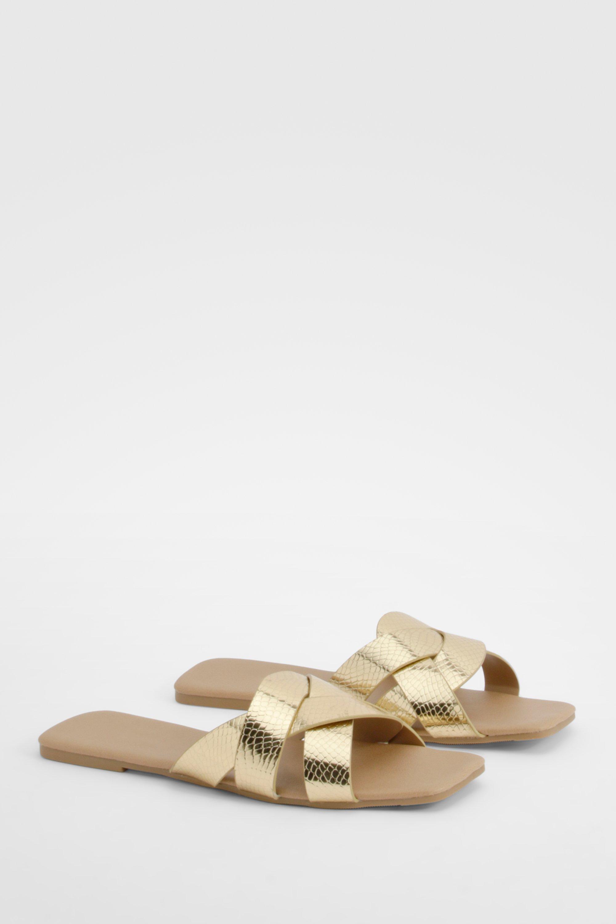 Image of Woven Metallic Snake Basic Mules, Metallics