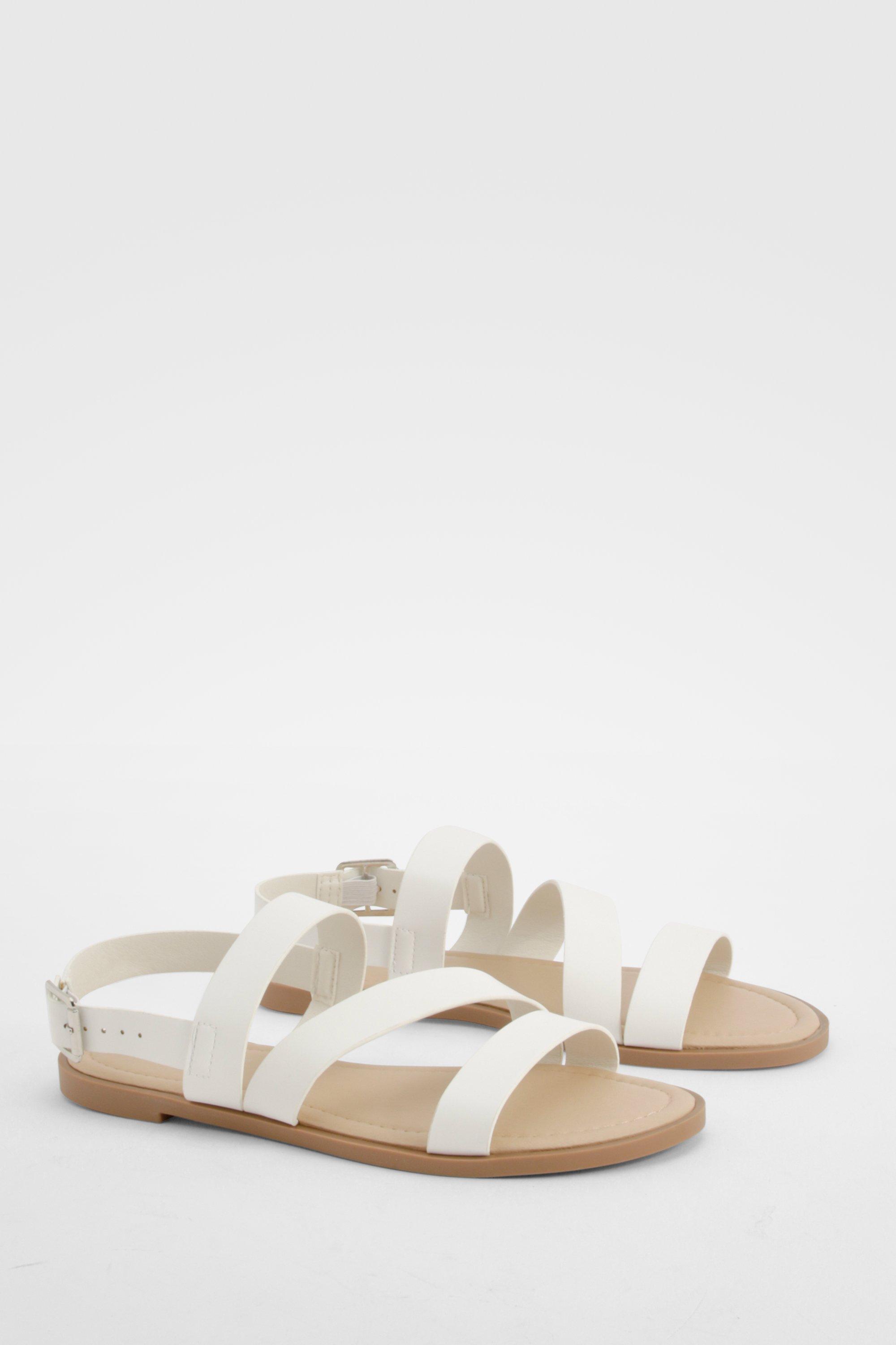 Image of Wide Fit Asymmetric Basic Flat Sandals, Bianco