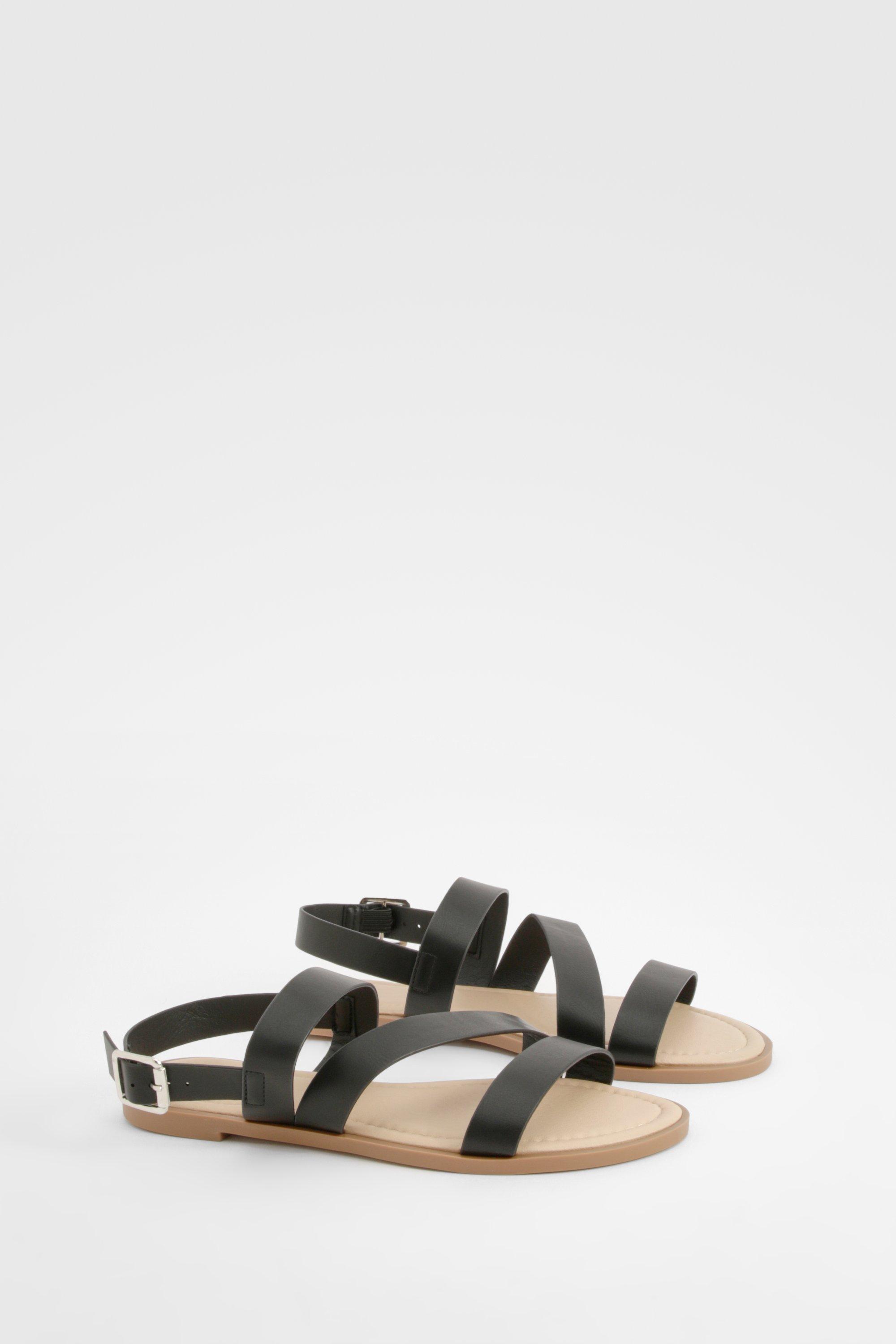 Image of Wide Fit Asymmetric Basic Flat Sandals, Nero