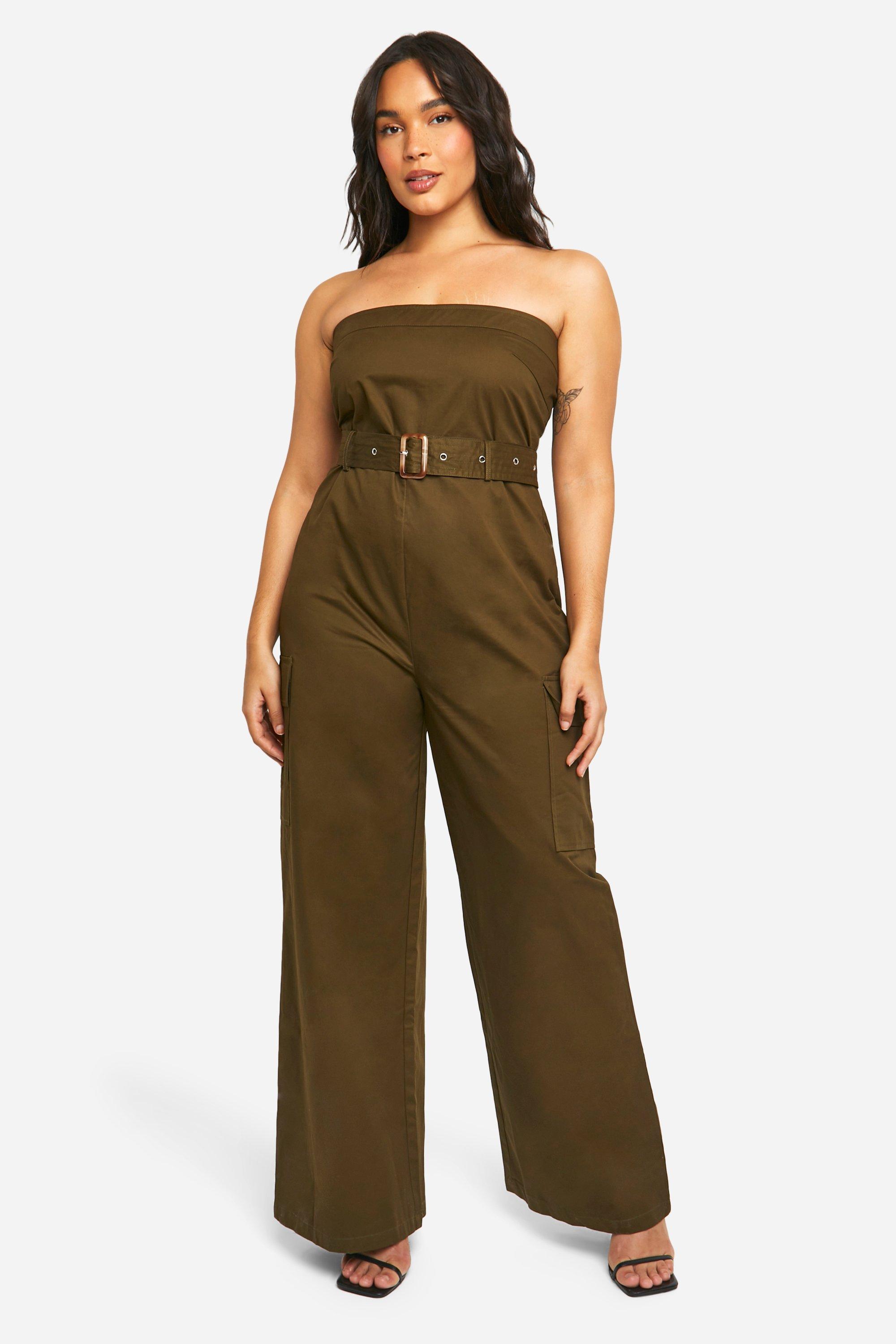Womens Plus Utility Bandeau Belted Jumpsuit - Green - 18, Green