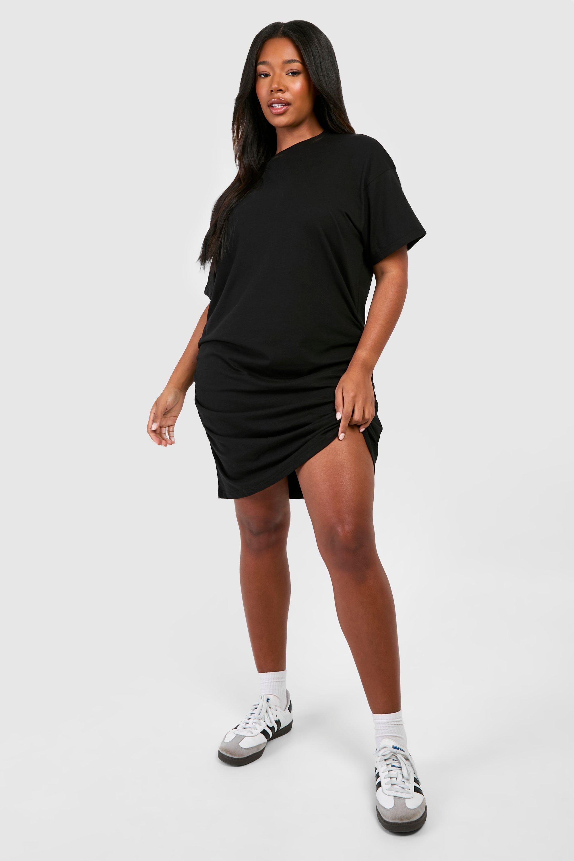 Image of Plus Ruched T-shirt Dress, Nero