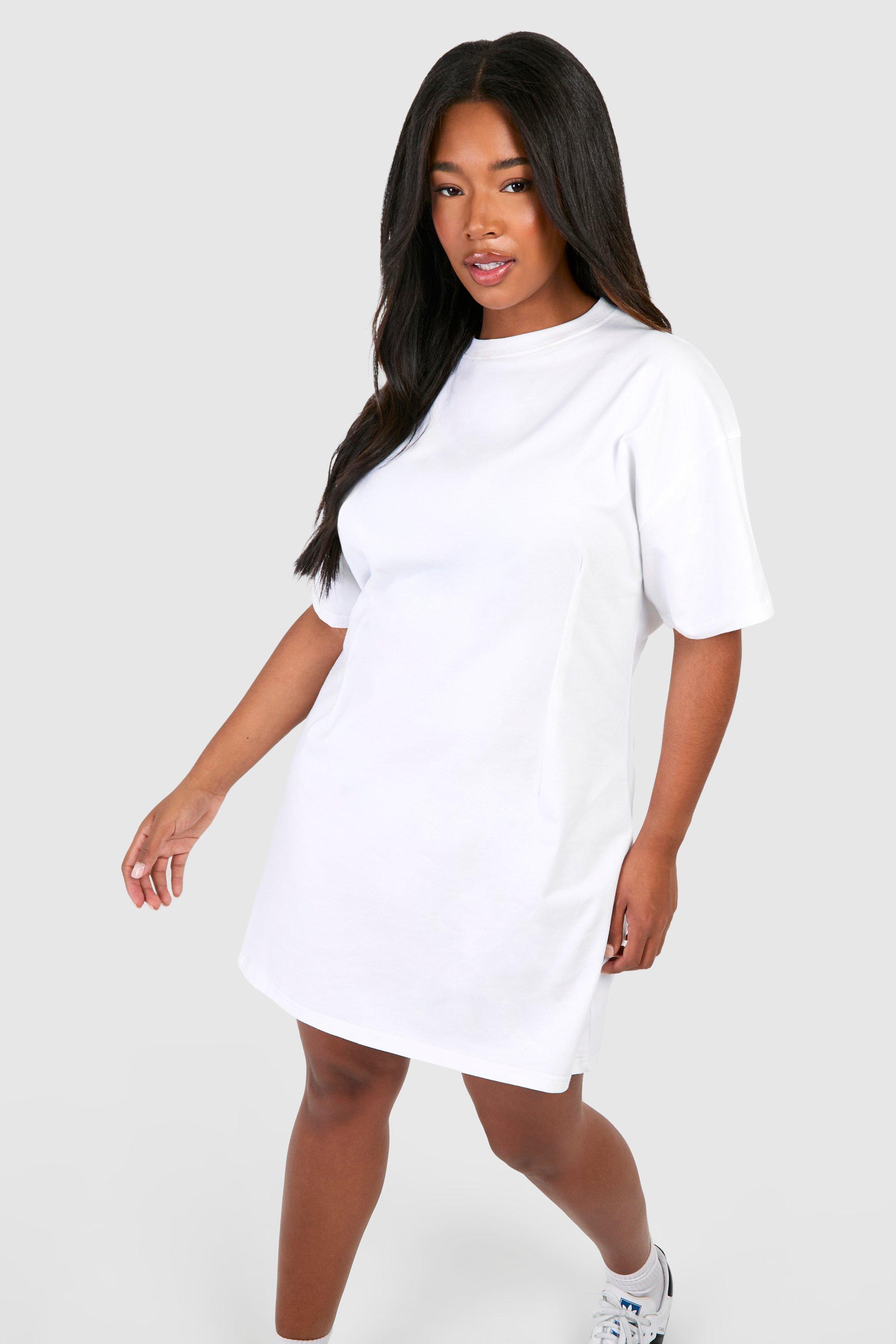 Image of Plus A-line Structured T-shirt Dress, Bianco