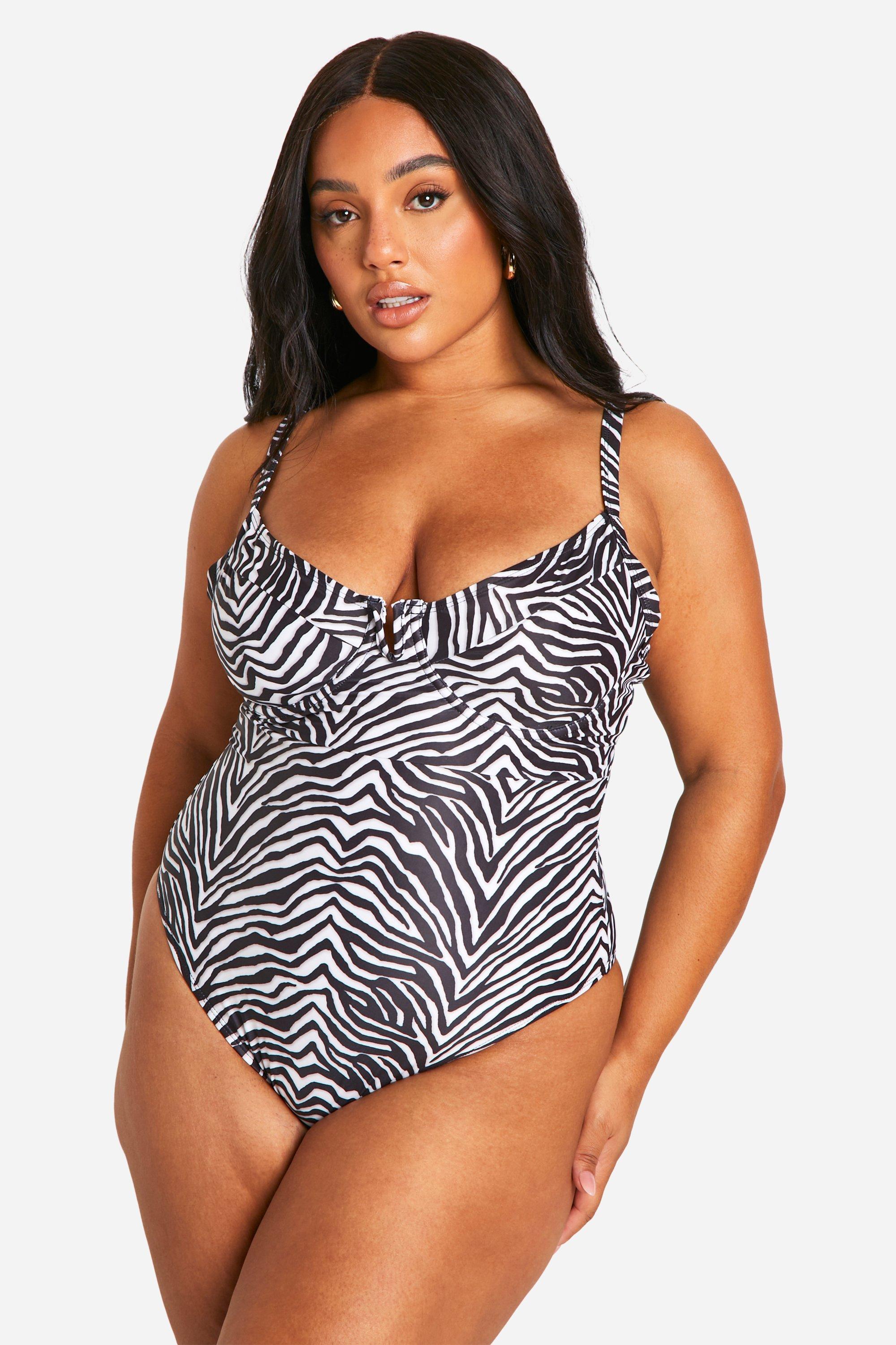 Image of Plus Zebra Cupped Swimsuit, Nero