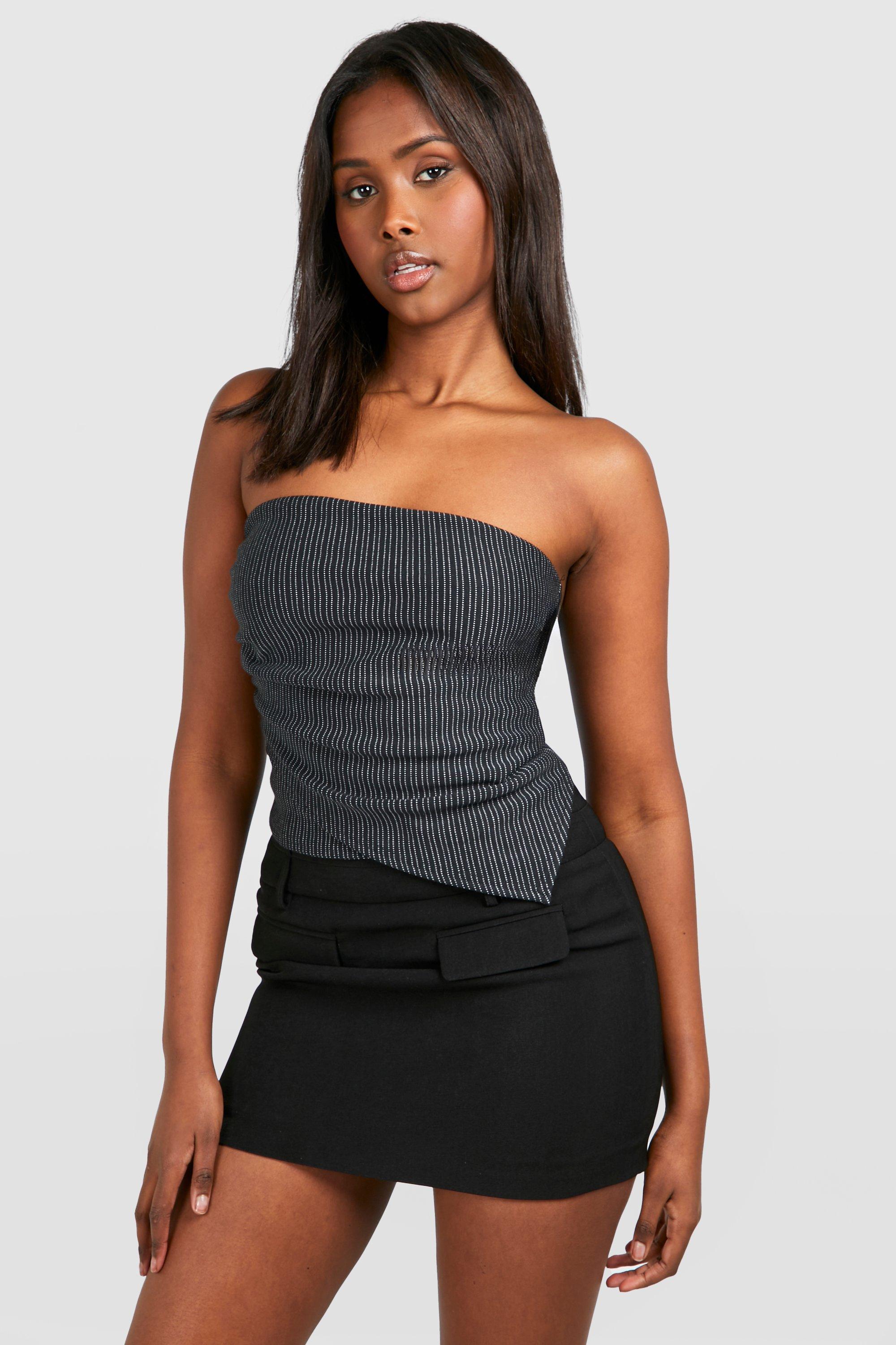 Image of Ruched Stripe Bandeau, Nero