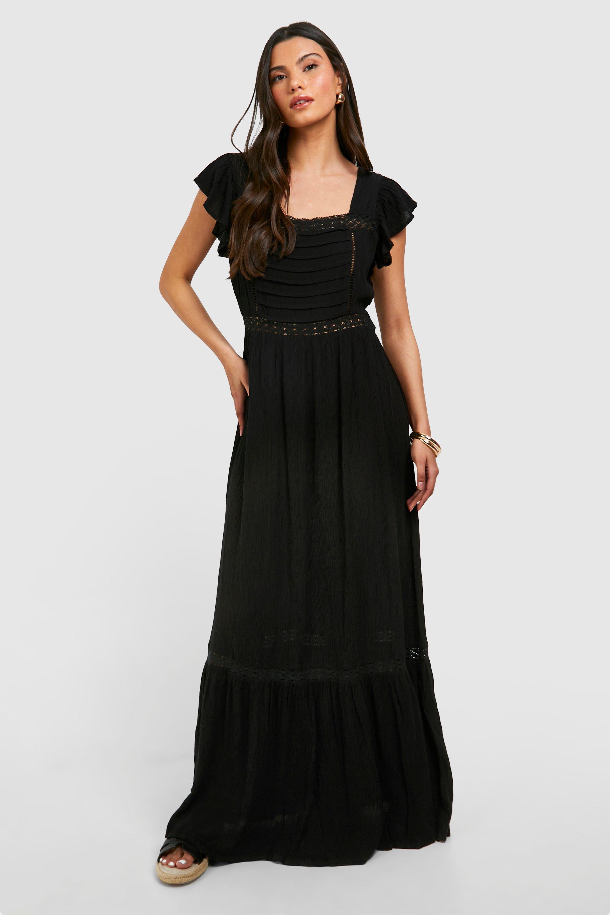 Boohoo Cotton Ruffle Mini Dress, Black