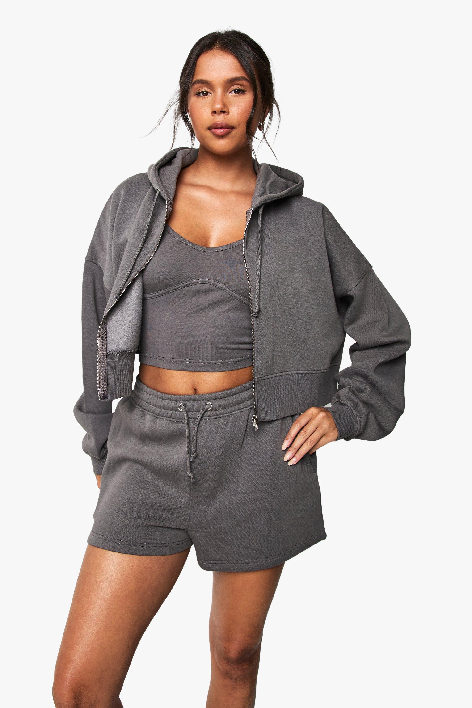 Survetement Avec Crop Top Et Short - Gris Anthracite - S, Gr