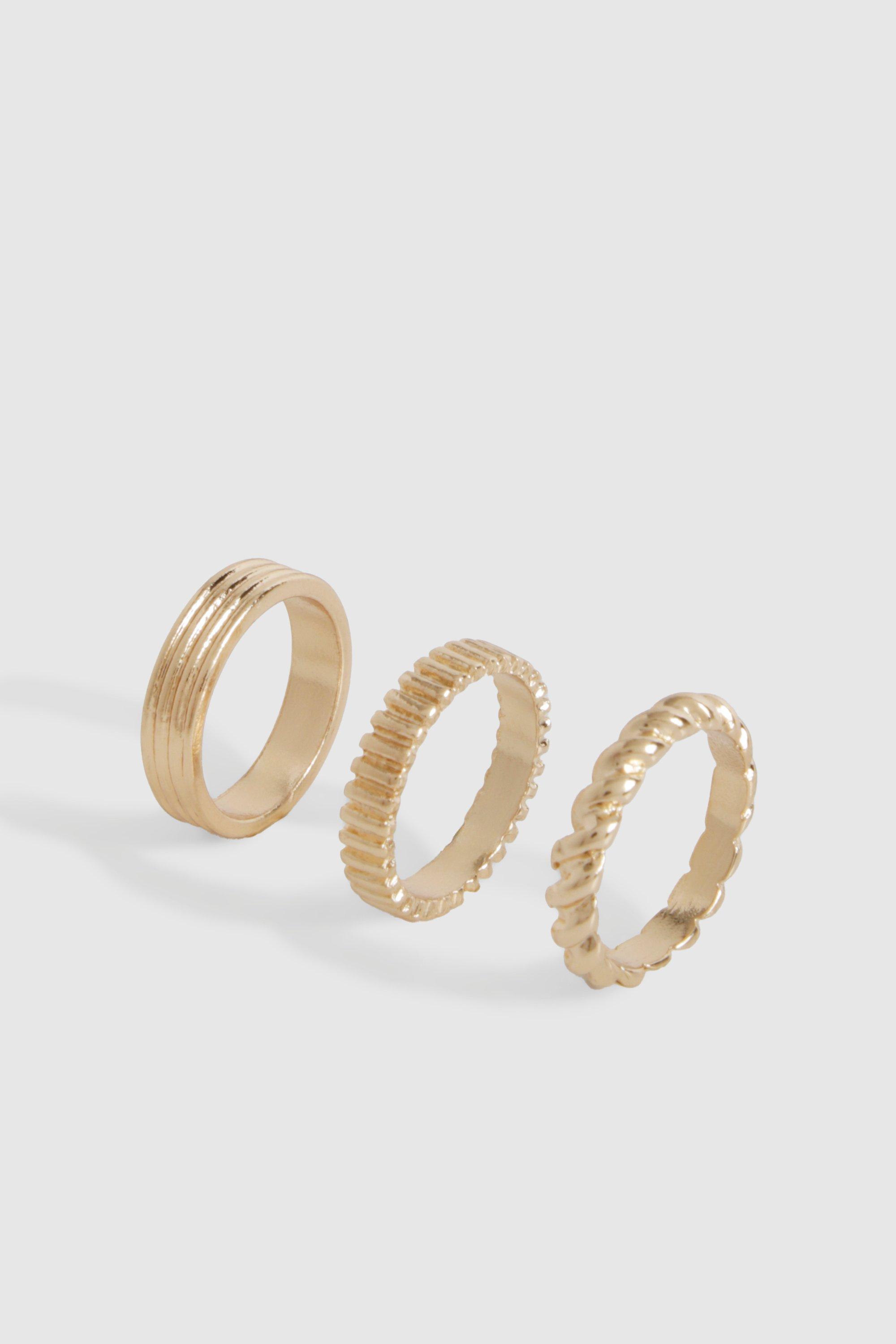 Womens Gold 3 Pack Stacking Rings - M/L, Gold