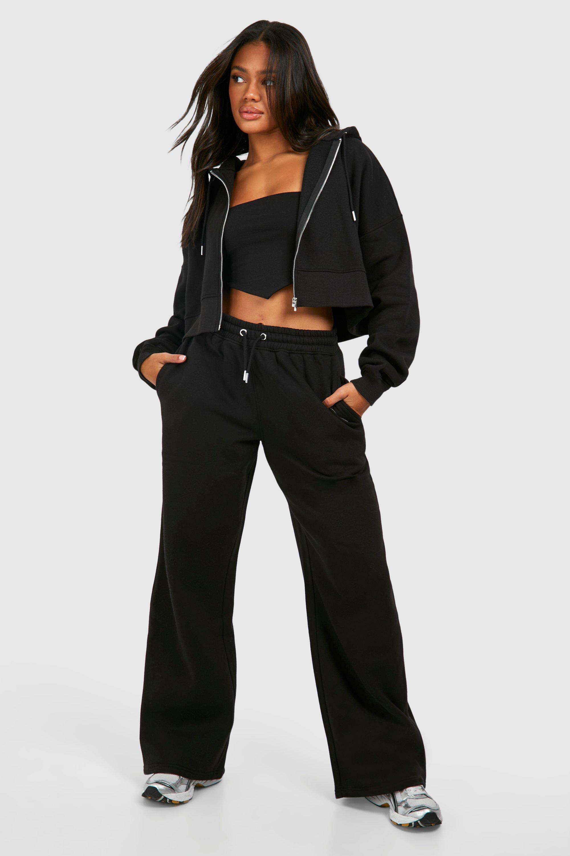 Image of Double Layer Corset Top 3 Piece Hooded Tracksuit, Nero