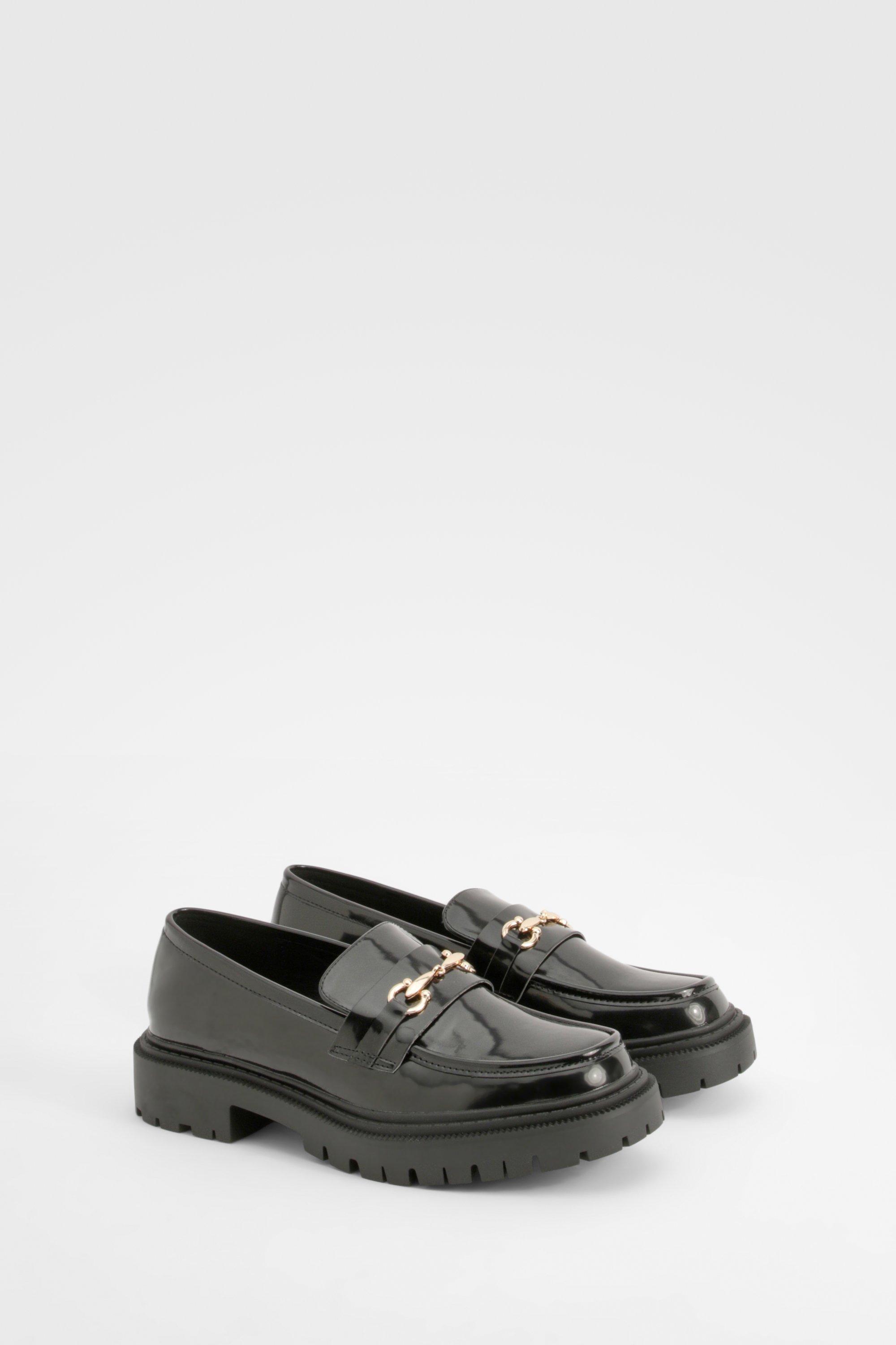 Boohoo T Bar Patent Chunky Loafers, Black