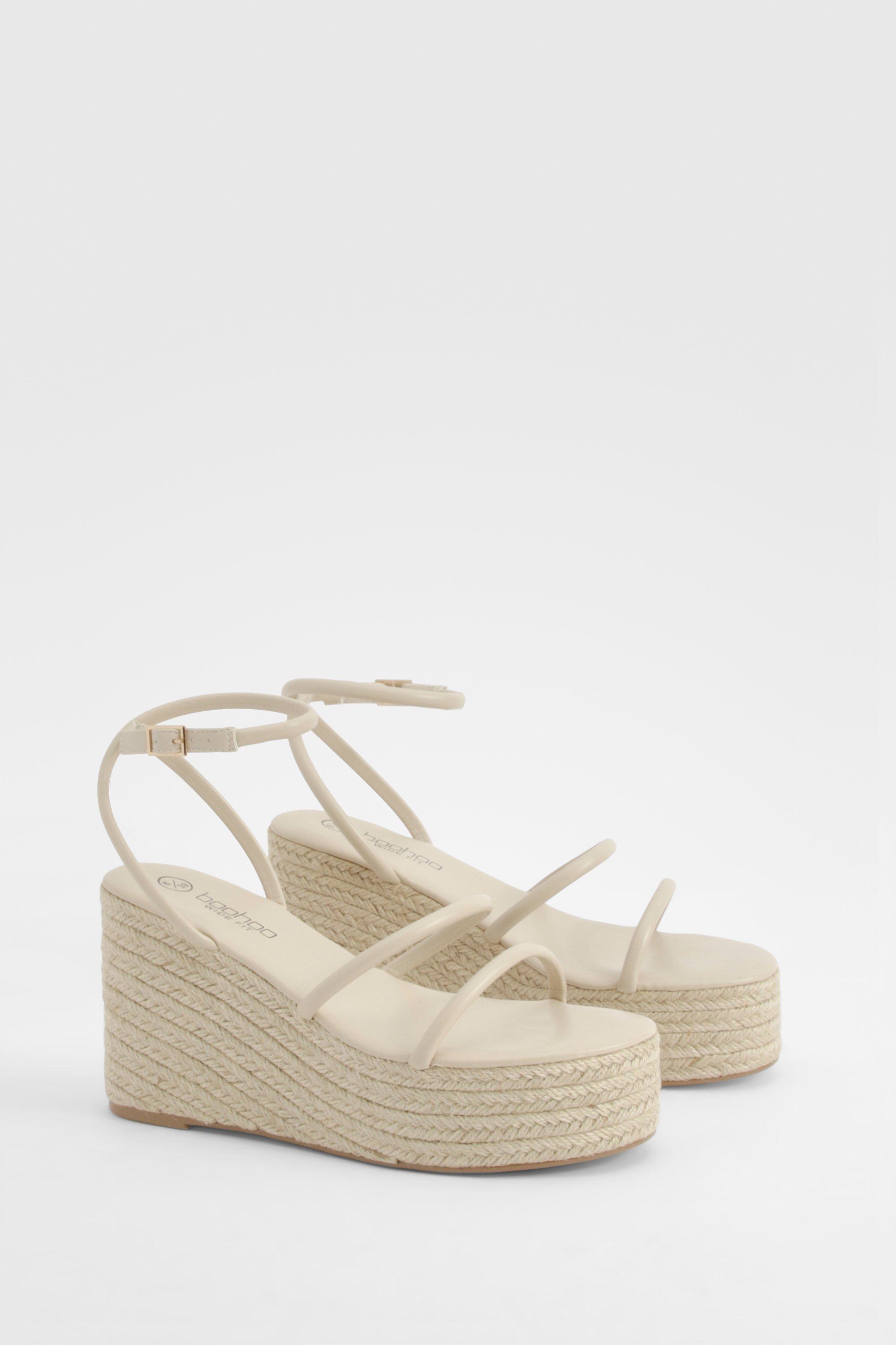 Womens Wide Fit Triple Strap Wedges - White - 6, White