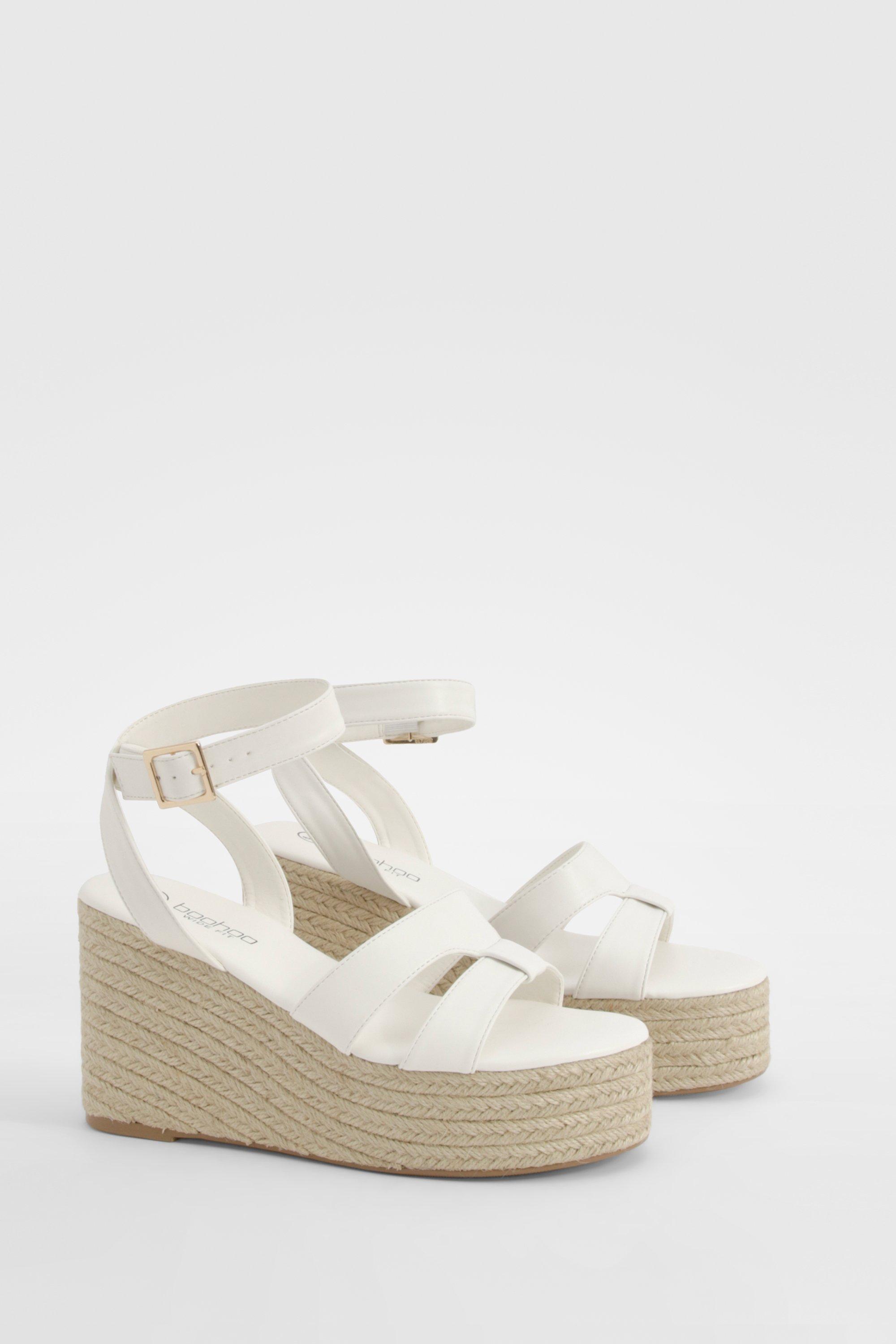 Womens Wide Fit Woven Strap Wedges - White - 8, White