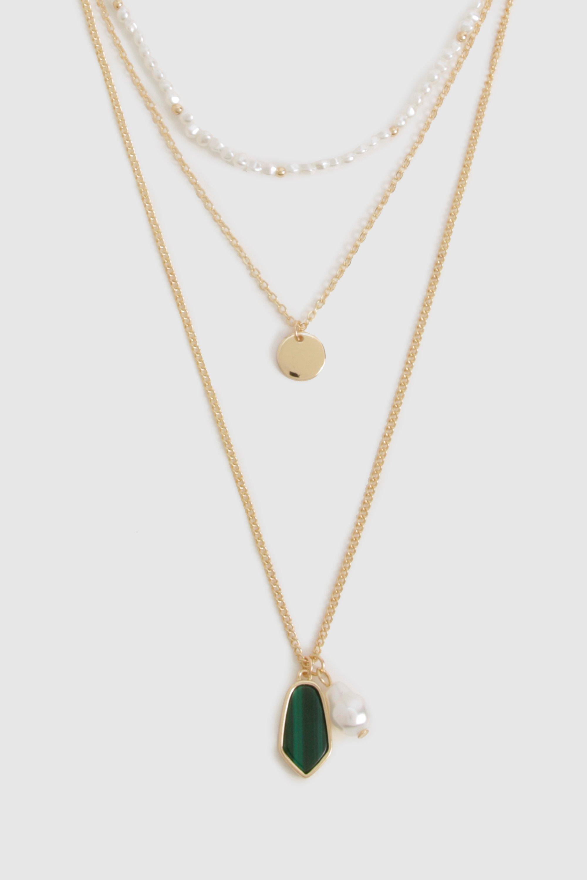 Image of Emerald Pendant Detail Layered Necklace, Verde
