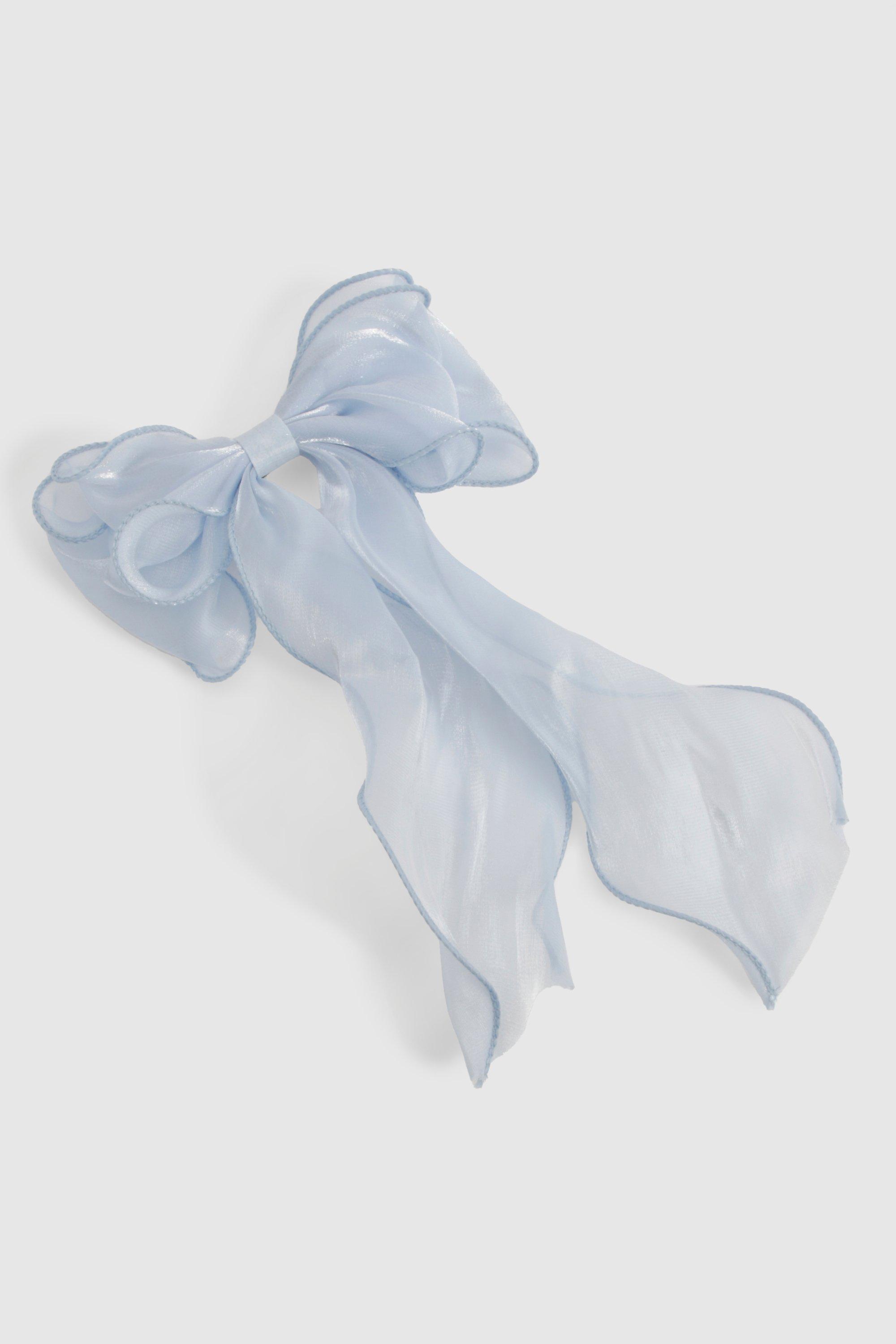 Image of Baby Blue Large Organza Bow Hair Clip, Azzurro