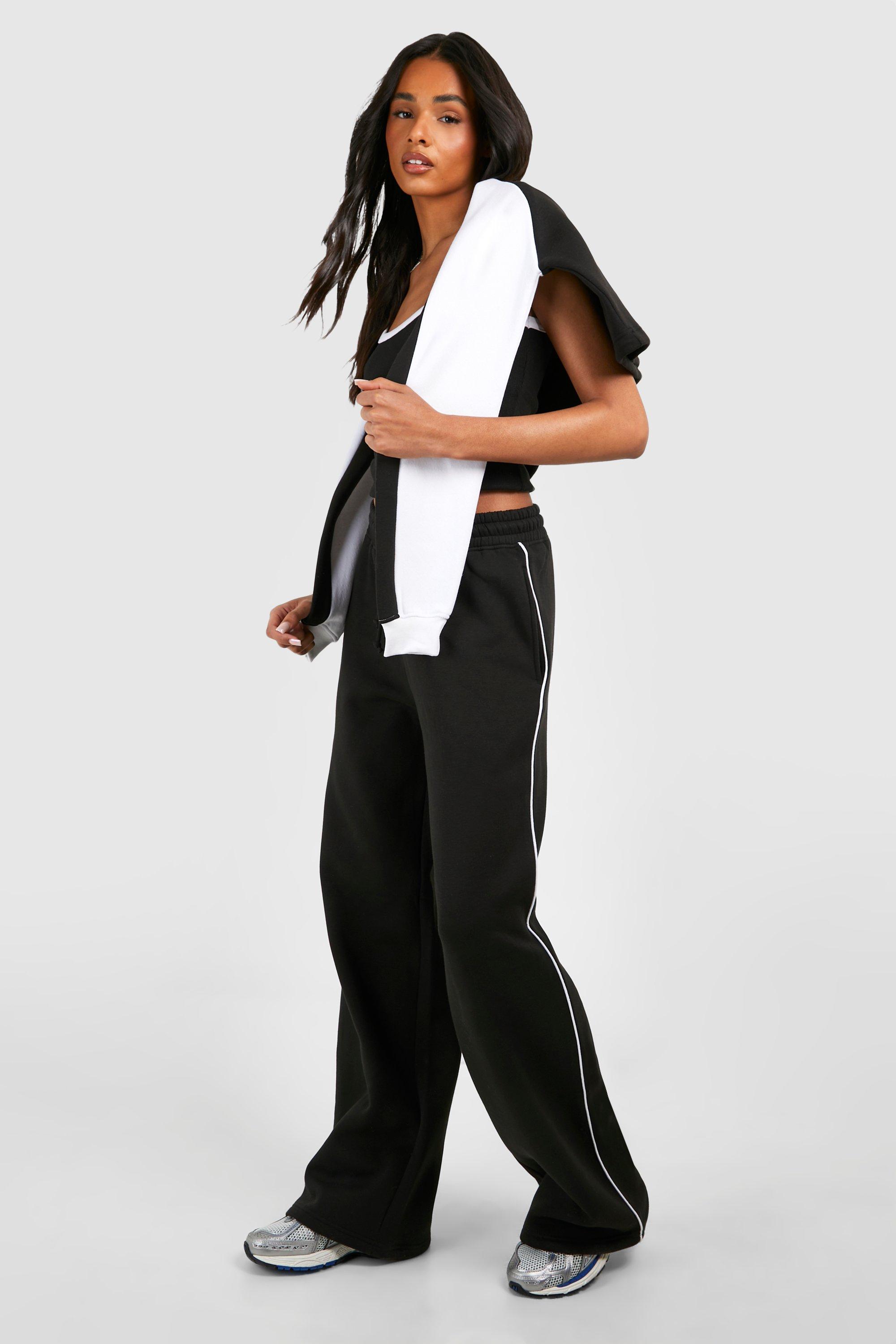 Womens Tall Contrast Binding Wide Leg Tracksuit - Black - 16, Black