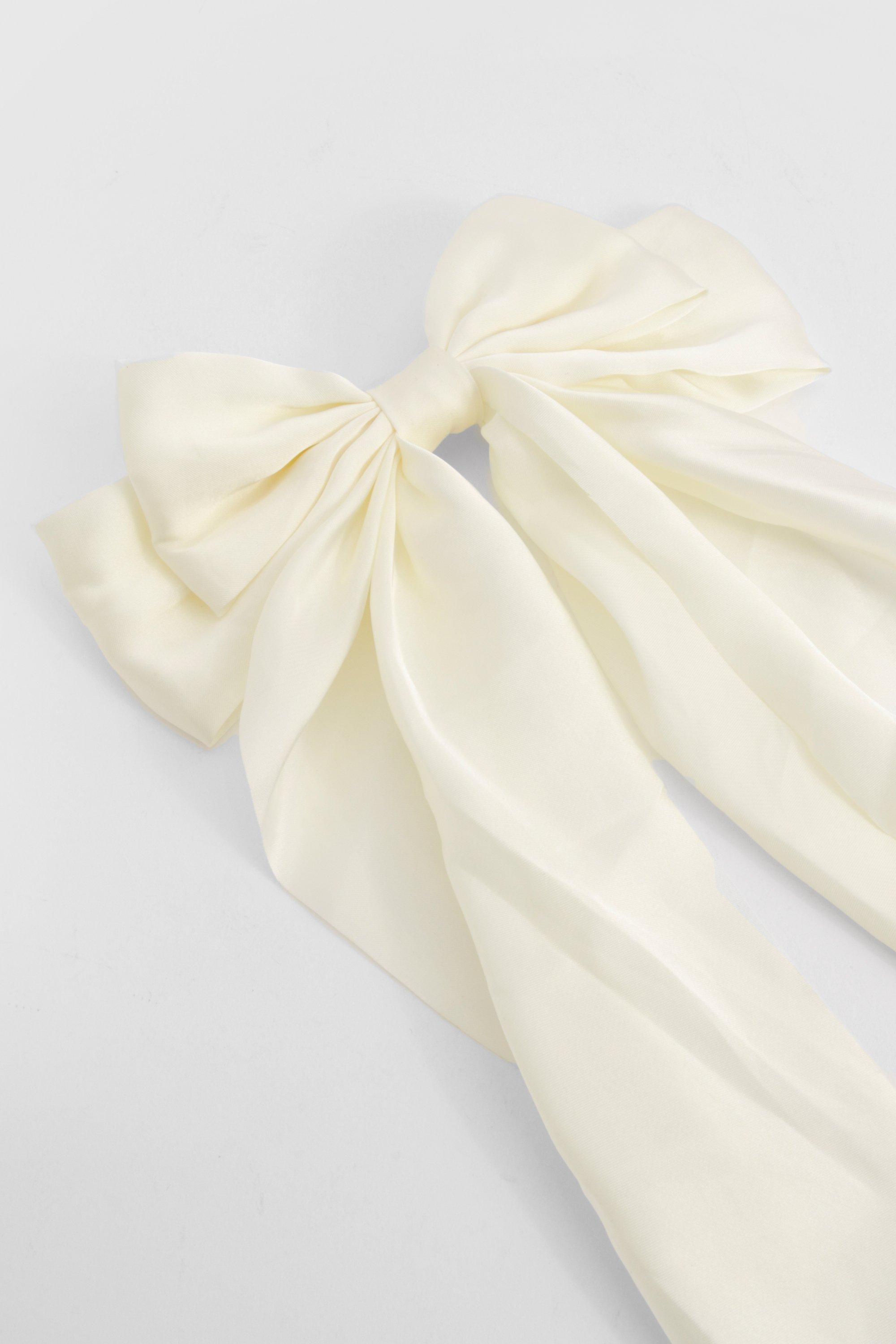 Image of White Large Satin Bow Hair Clip, Bianco