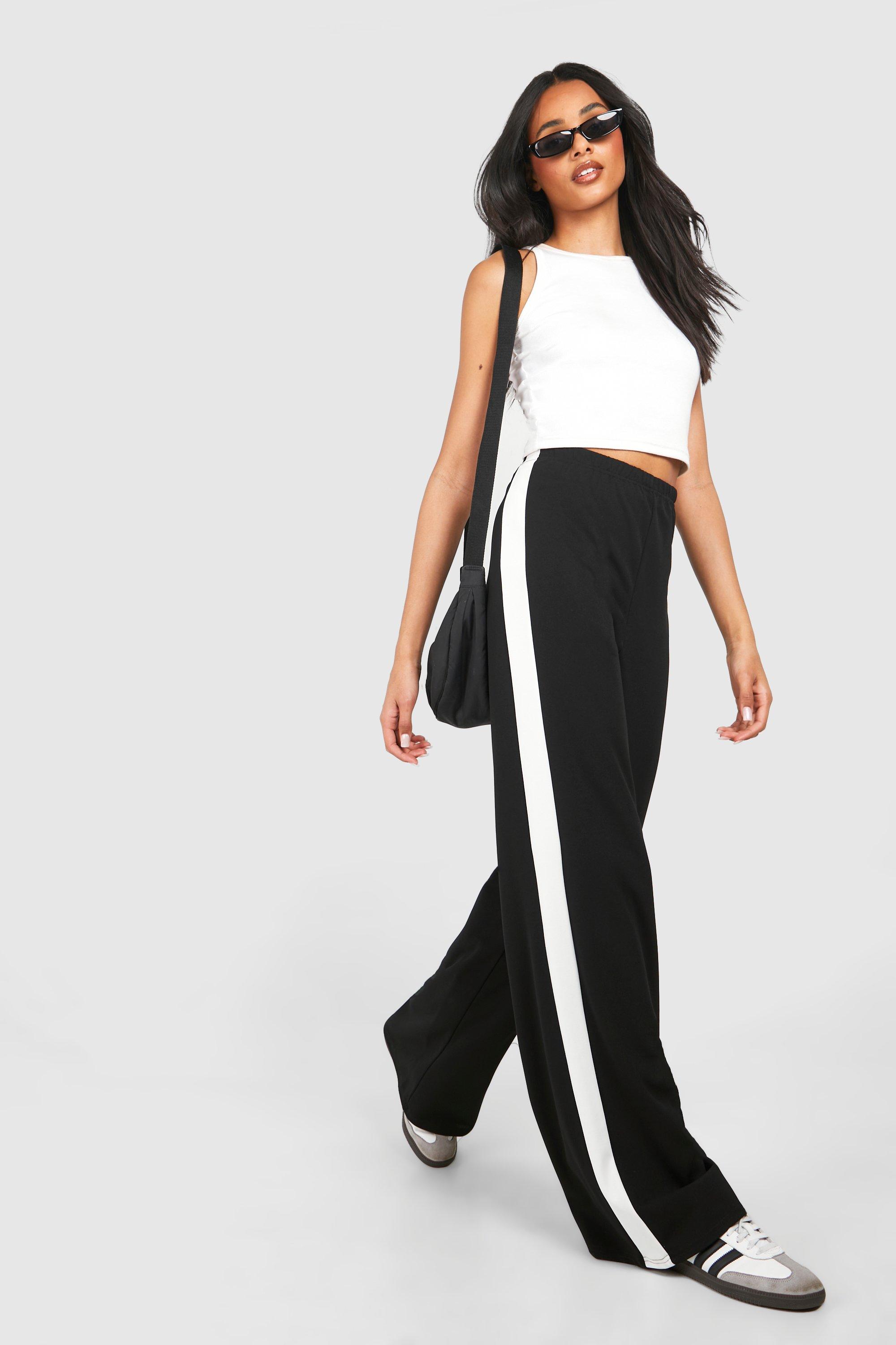 Image of Tall Crepe Side Stripe Wide Leg Trousers, Nero