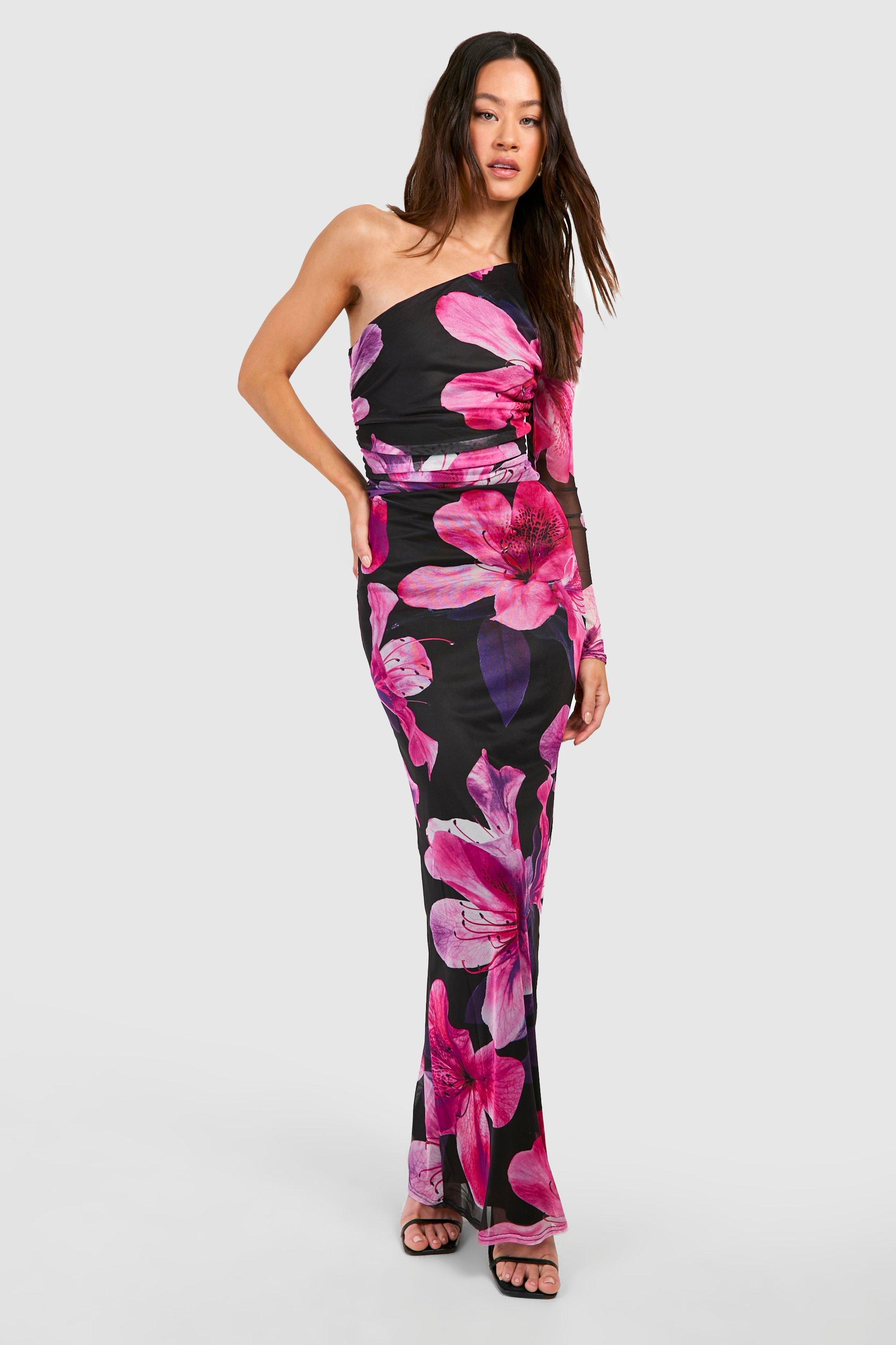 Image of Tall Floral Print Mesh Maxi Skirt, Nero