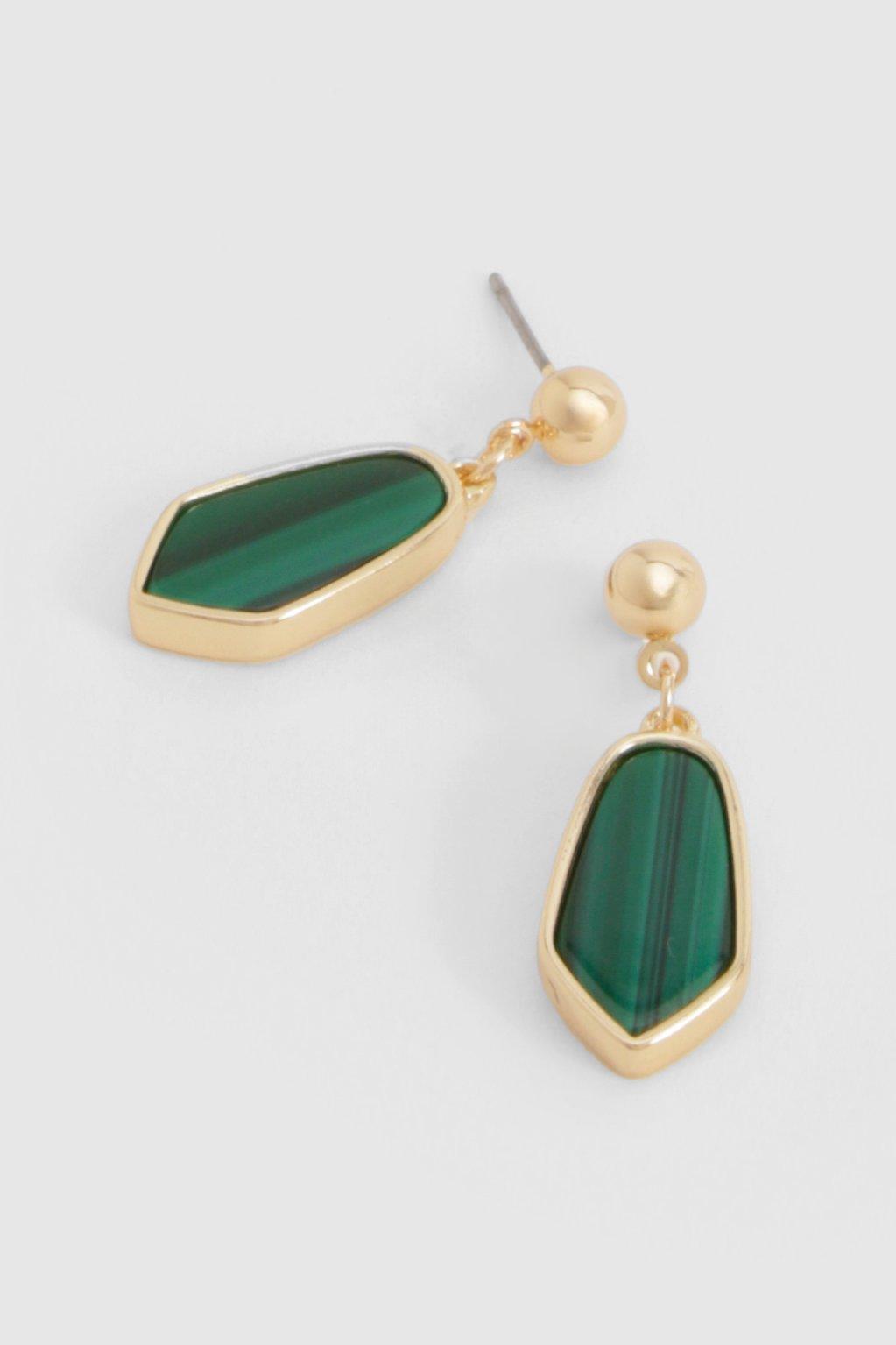 Womens Emerald Resin Detail Drop Earrings - Green - One Size, Green