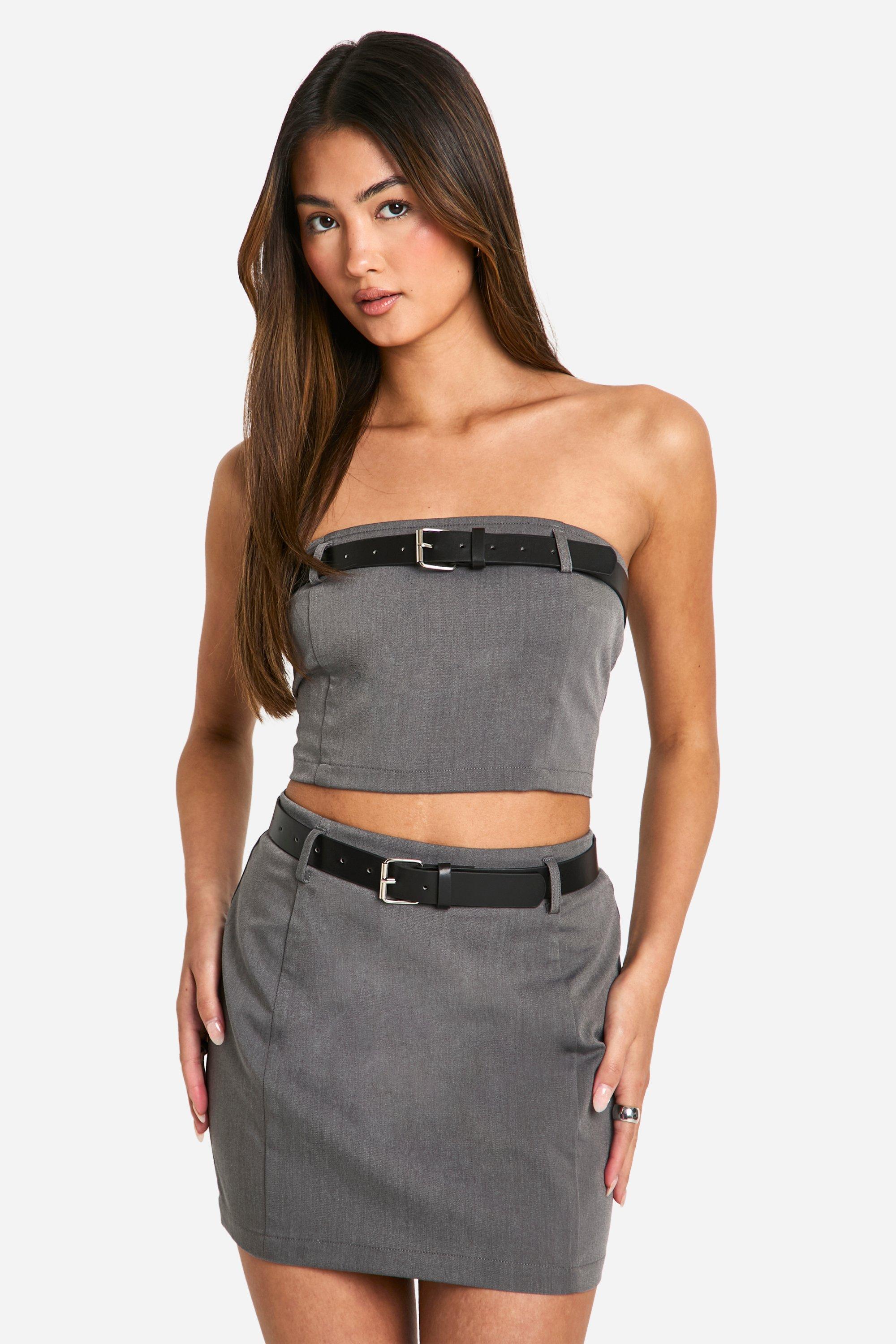 Boohoo Belt Detail Mini Skirt, Charcoal