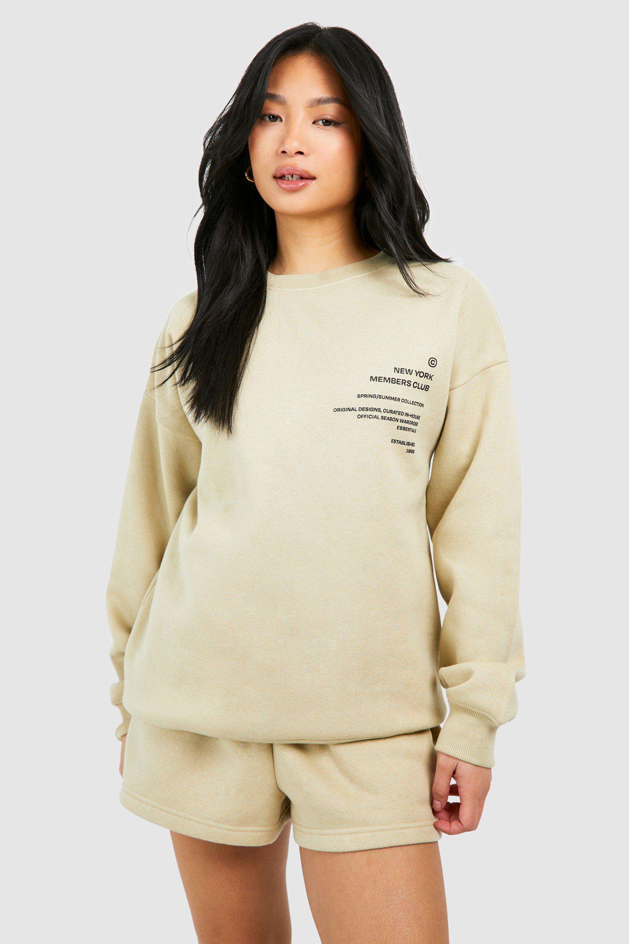 Womens Petite Slogan Detail Short Tracksuit - Beige - M, Beige