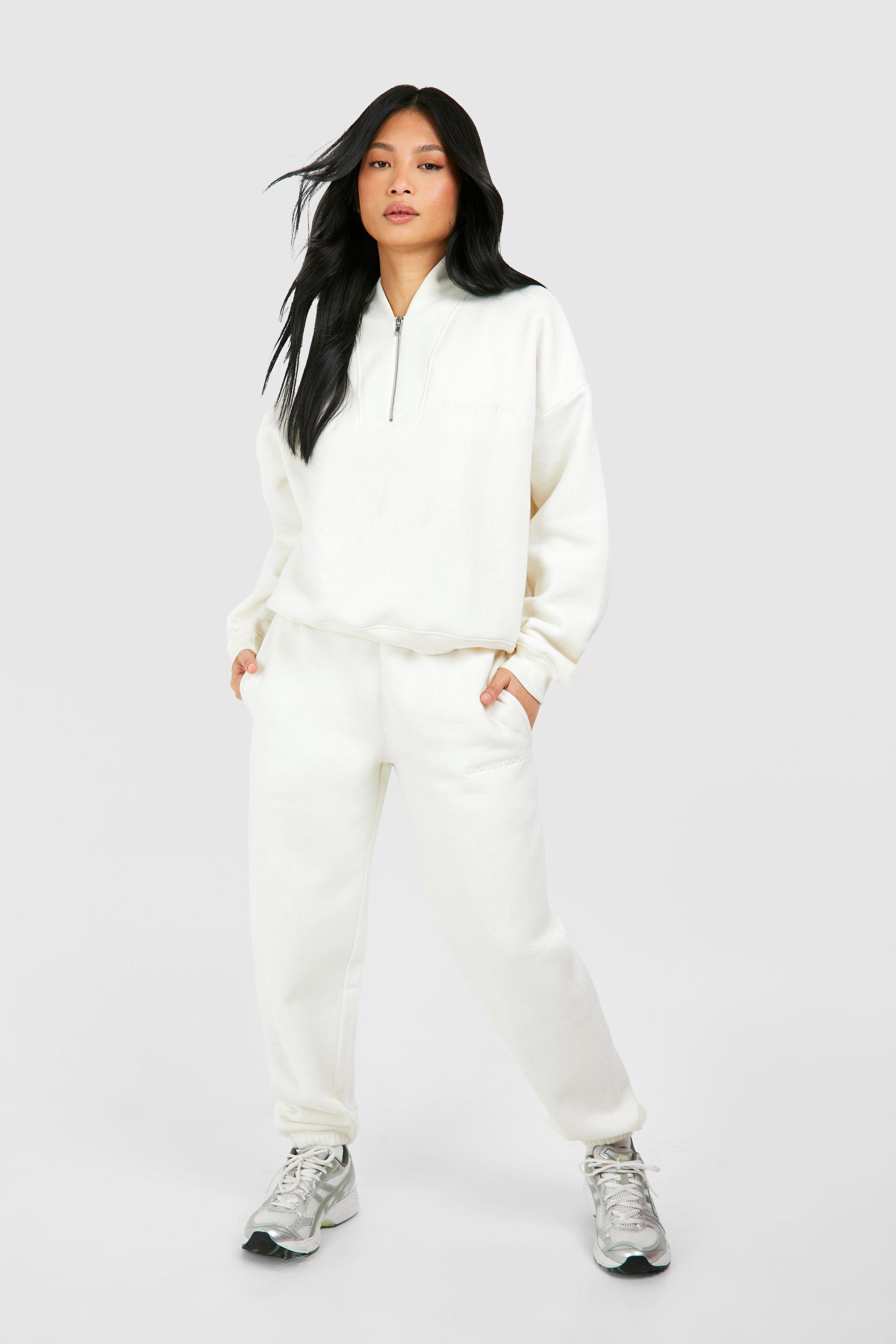 Womens Petite Dsgn Studio Quater Zip Tracksuit - Cream - M, Cream