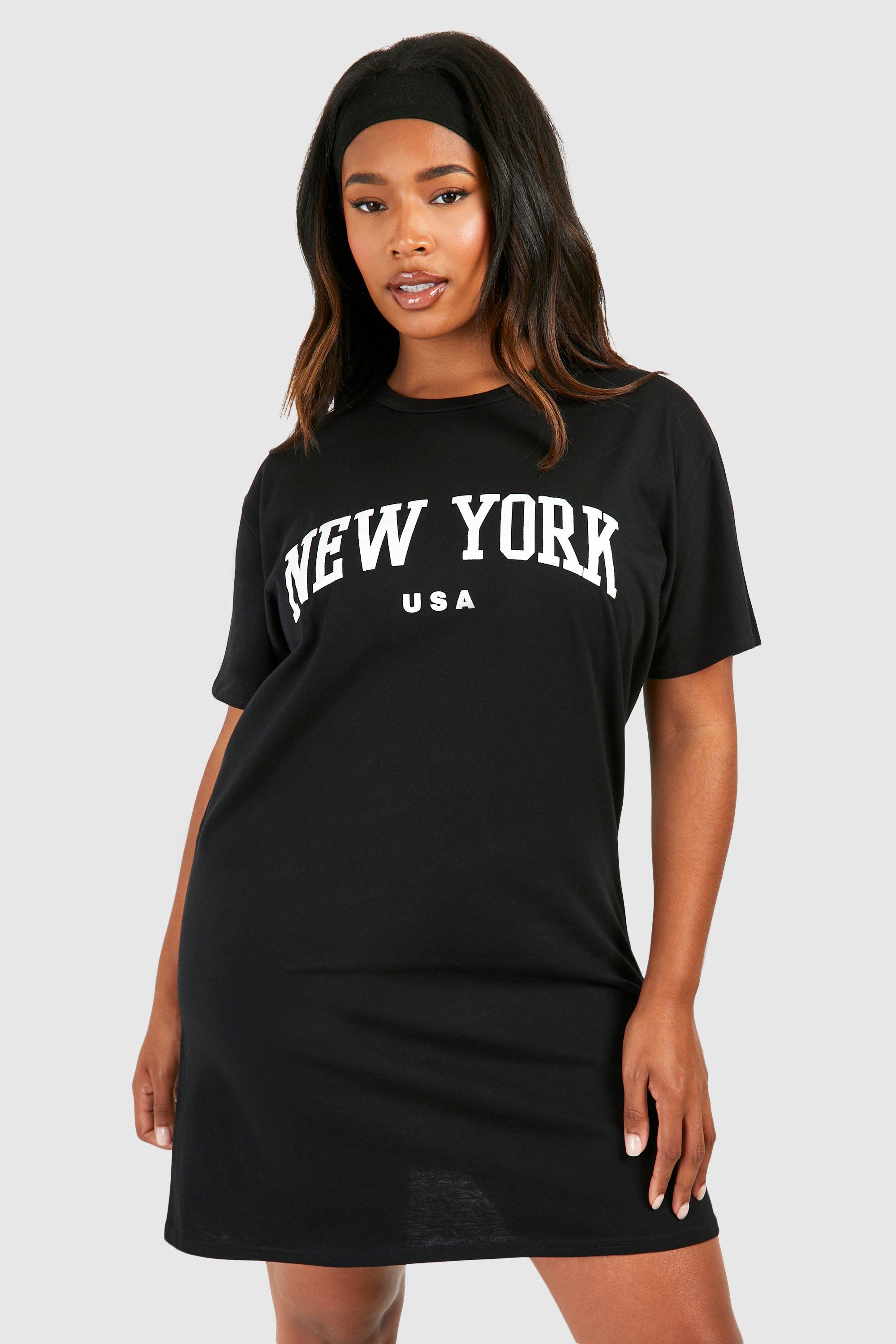 Image of Plus New York Printed T-shirt Dress, Nero