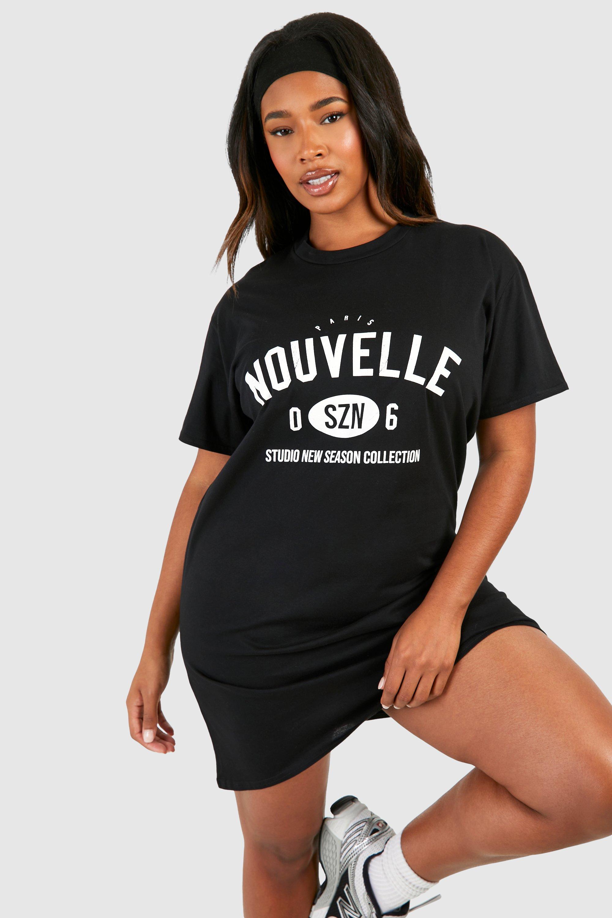 Image of Plus Nouvelle Printed T-shirt Dress, Nero