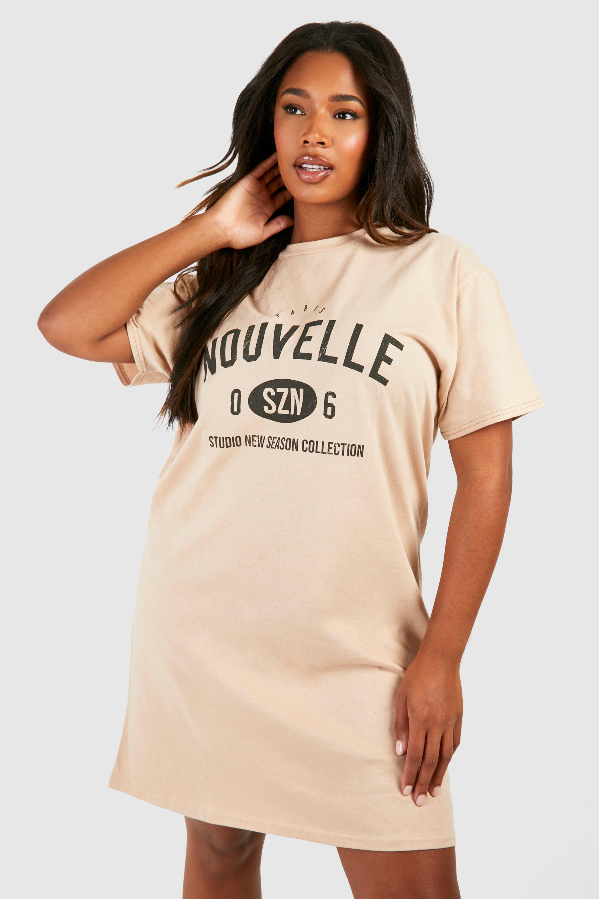 Image of Plus Nouvelle Printed T-shirt Dress, Beige