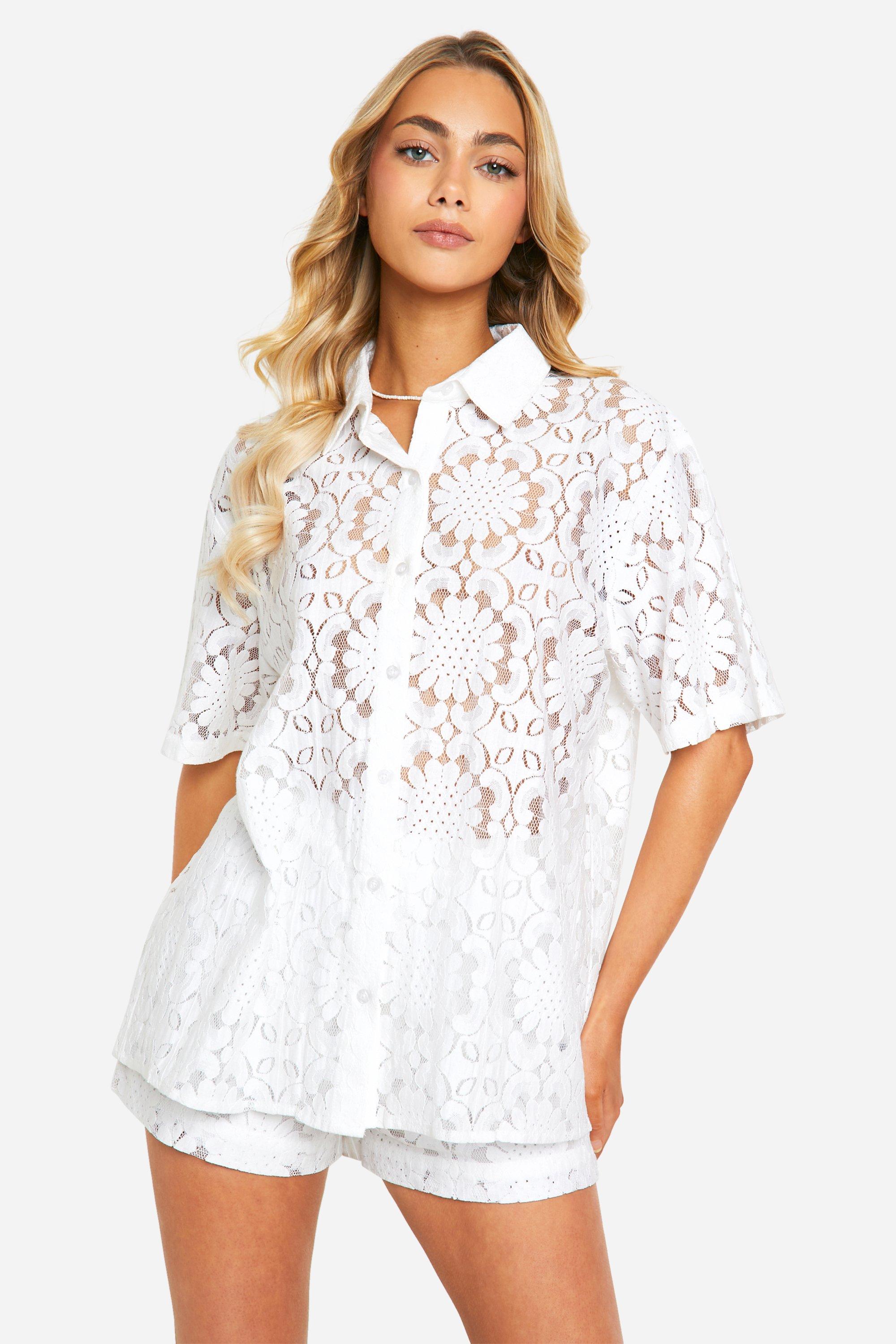 Image of Broderie Lace Boxy Shirt, Bianco