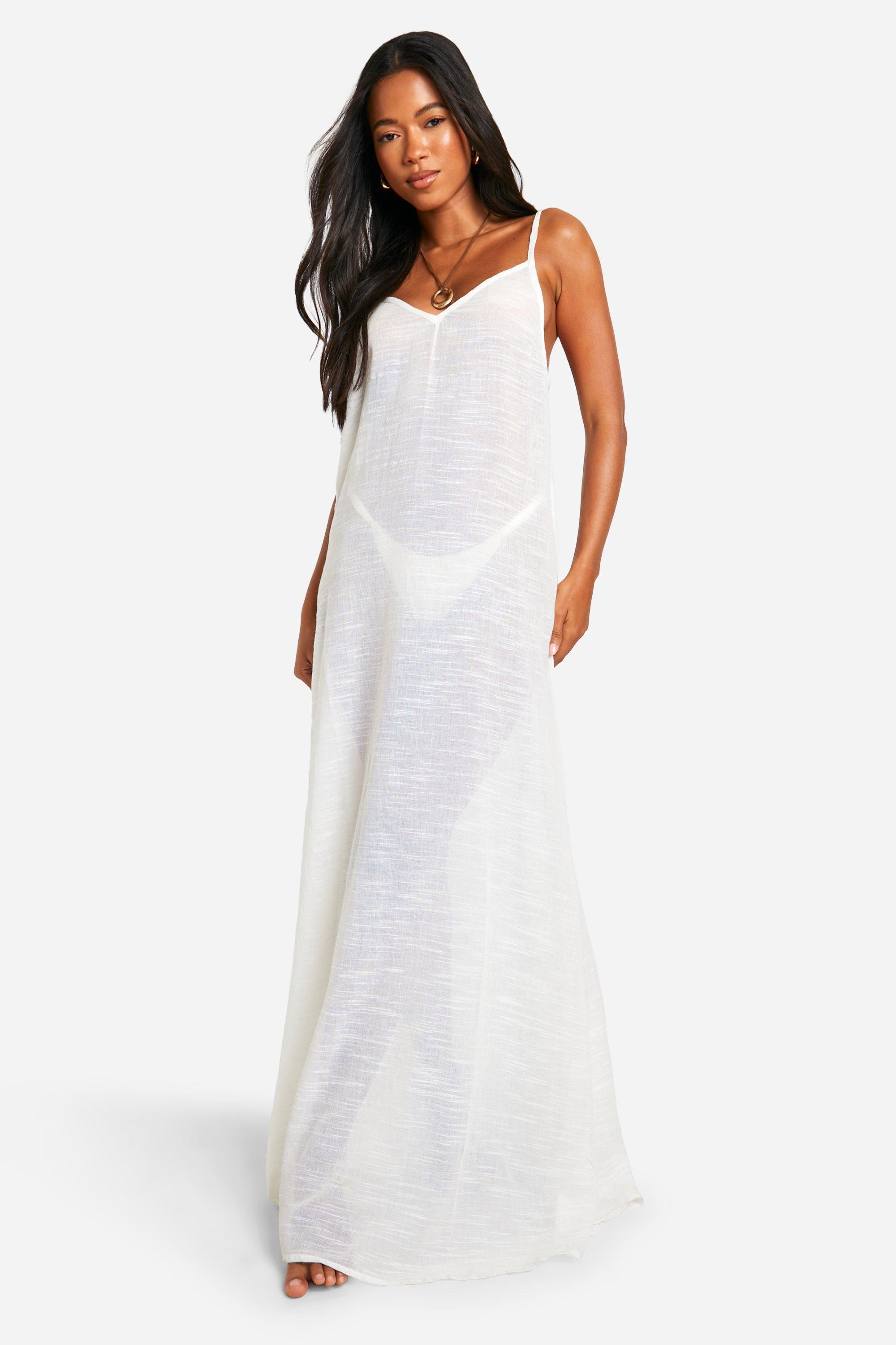 Boohoo Strappy Maxi Beach Dress, White