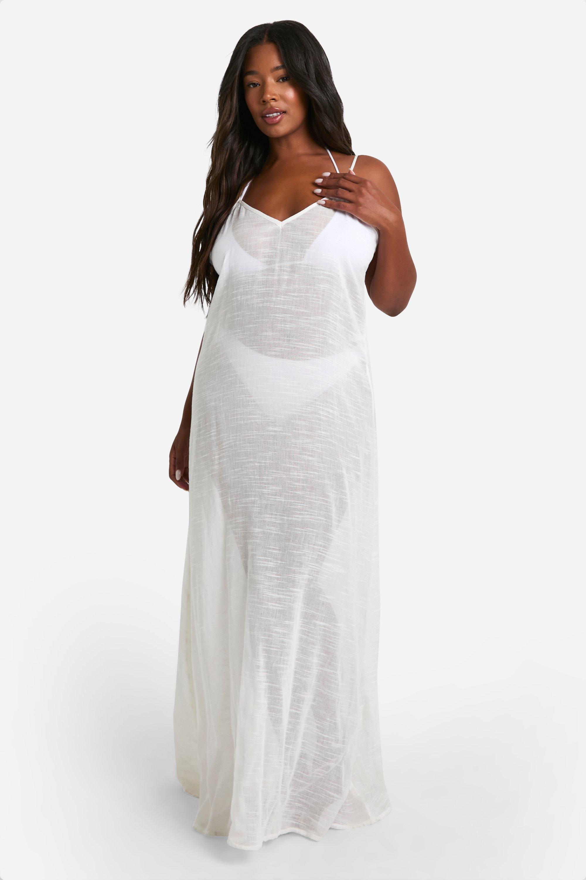 Image of Plus Strappy Maxi Beach Dress, Bianco