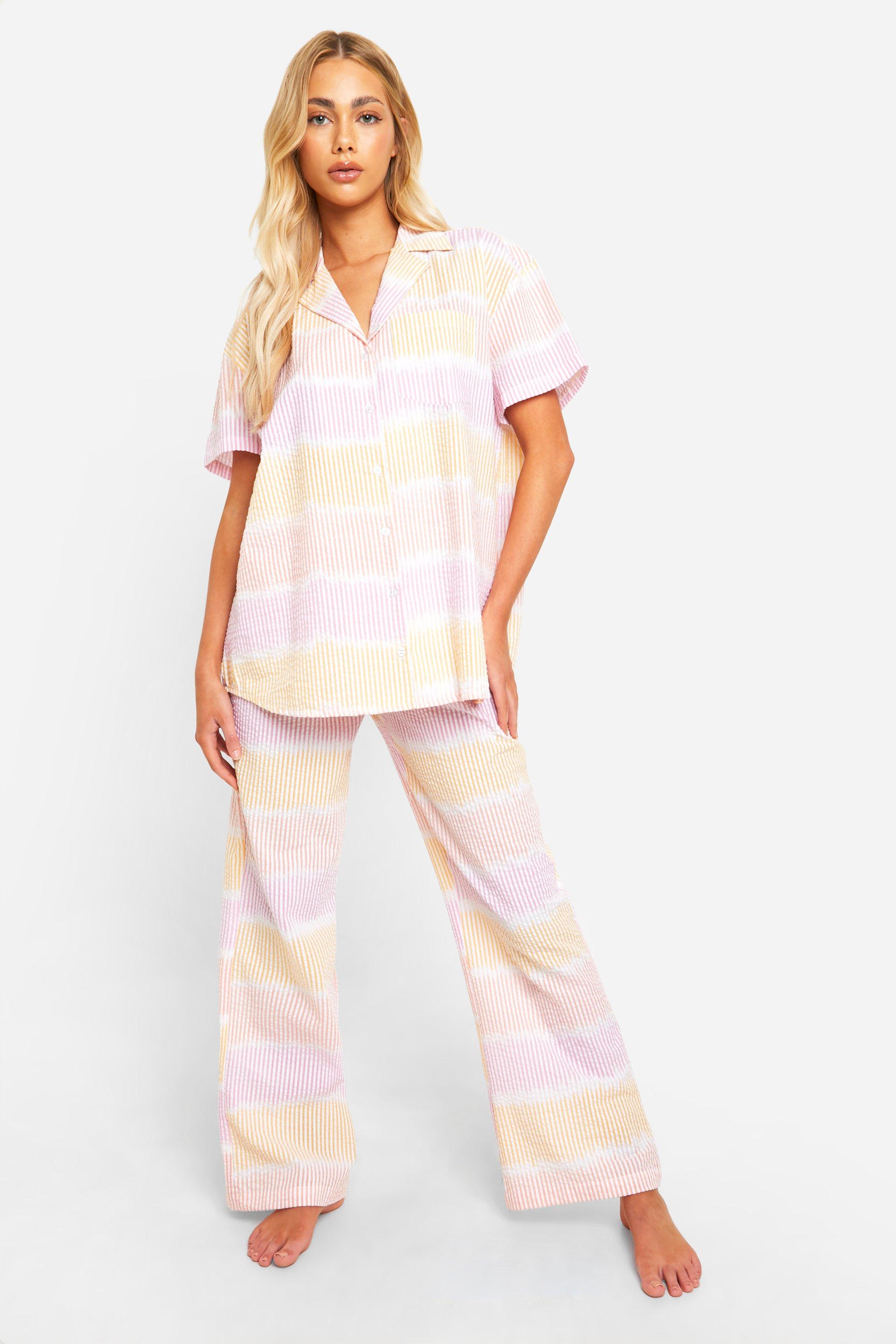 Womens Contrast Waistband Striped Pj Set - Pink - 10, Pink