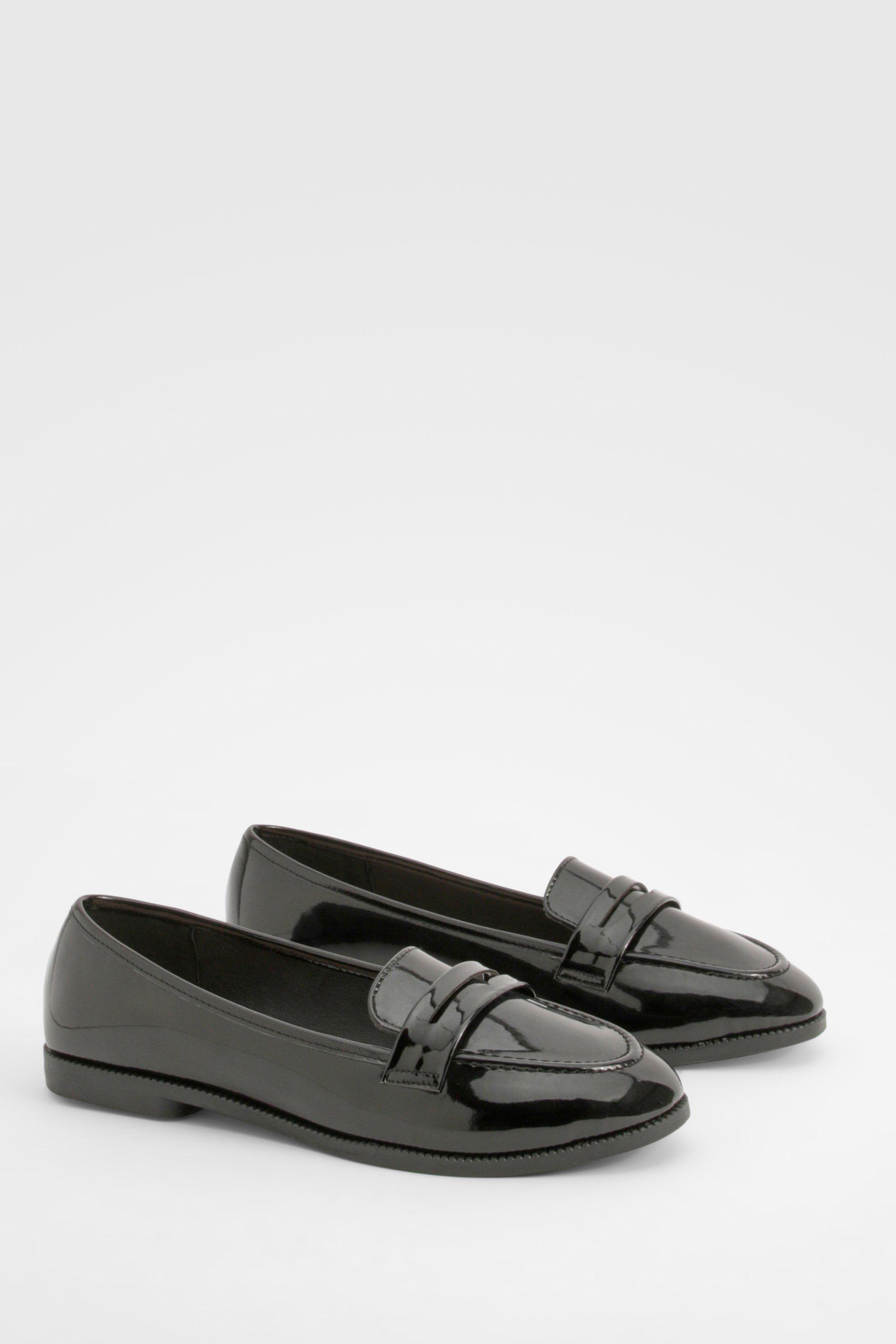 Wide Fit Patent Loafers - Black - 7