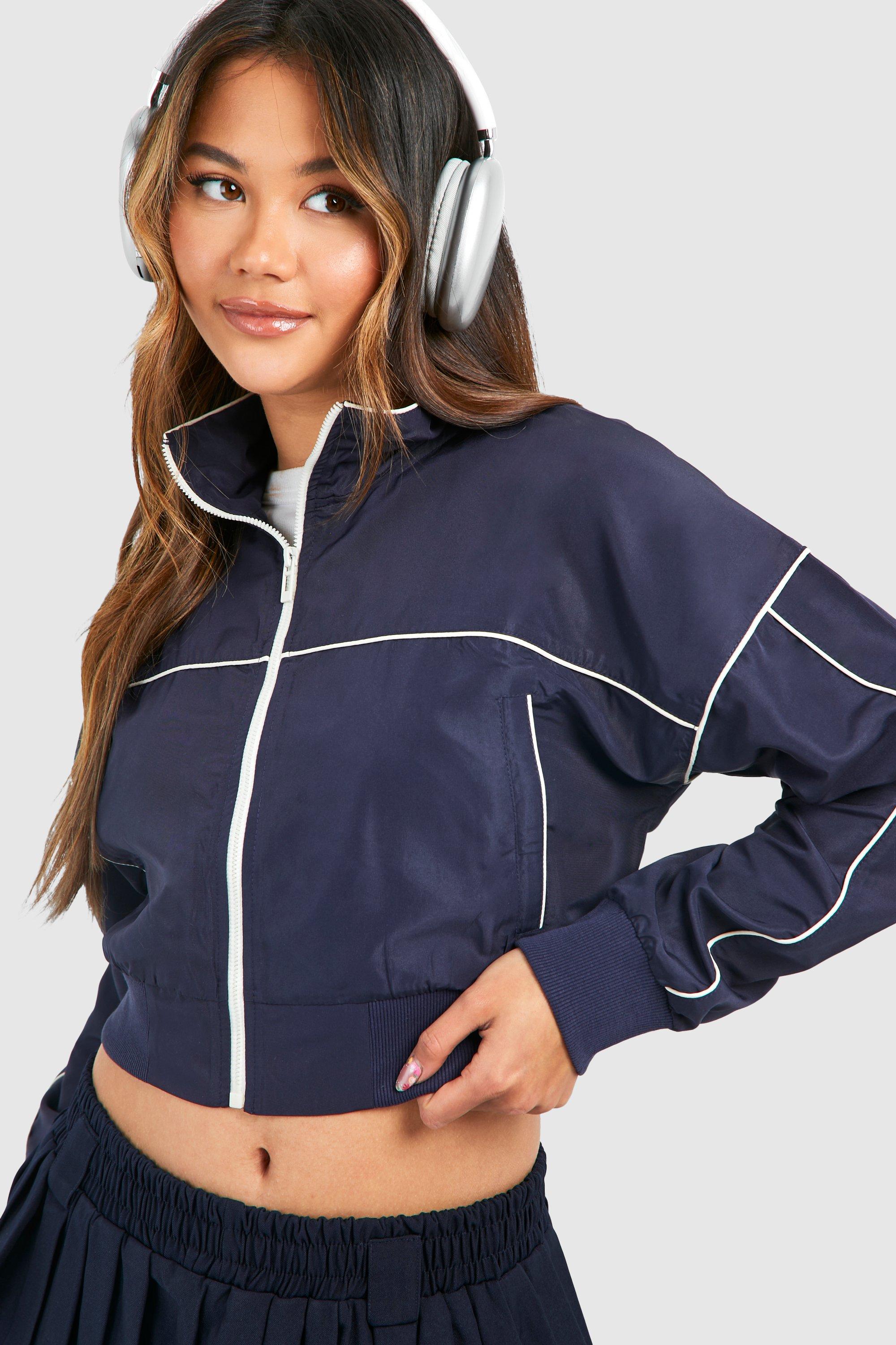 Womens Contrast Detail Cropped Jacket - Navy - Xl, Navy