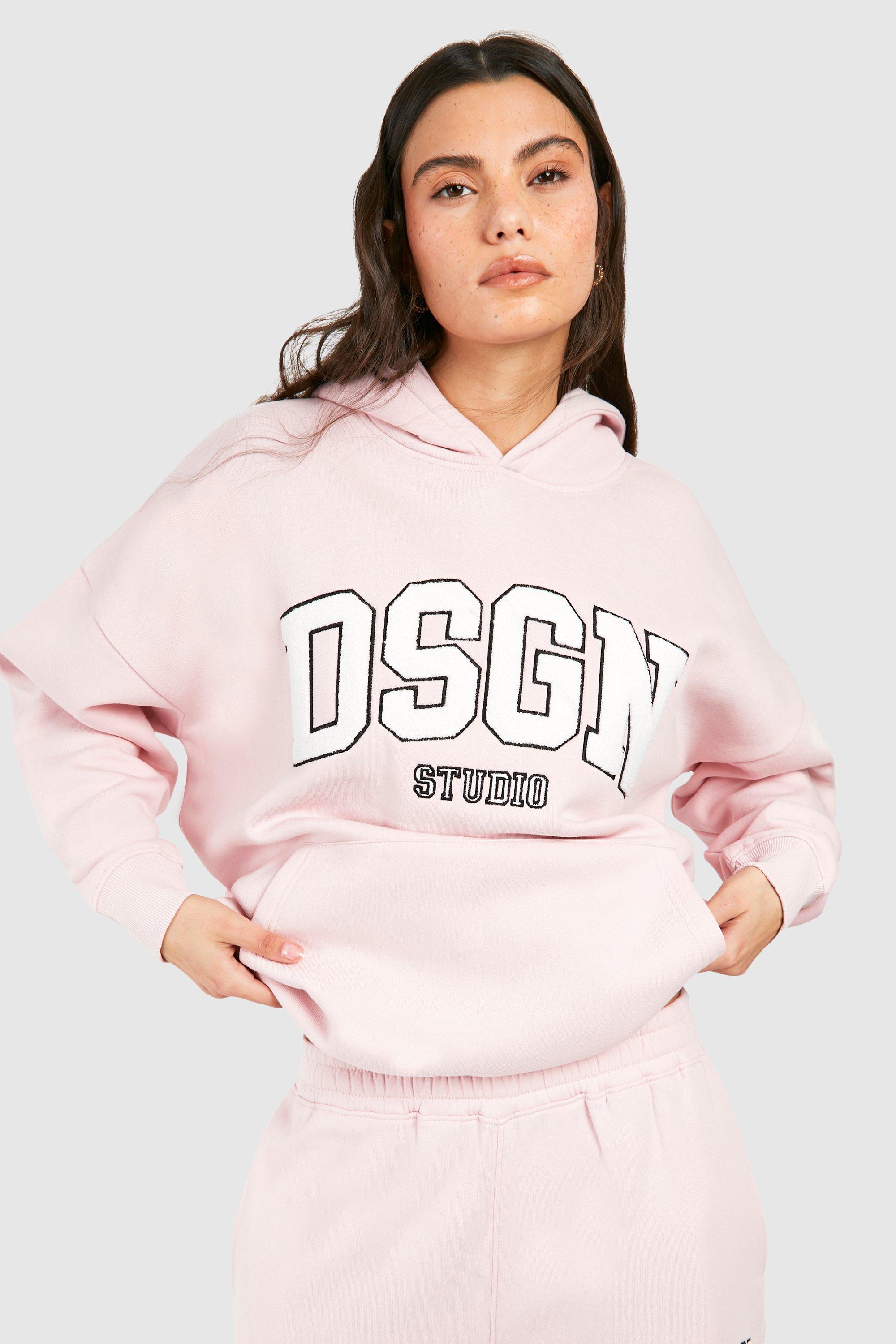 Image of Dsgn Studio Toweling Applique Oversized Hoodie, Pink