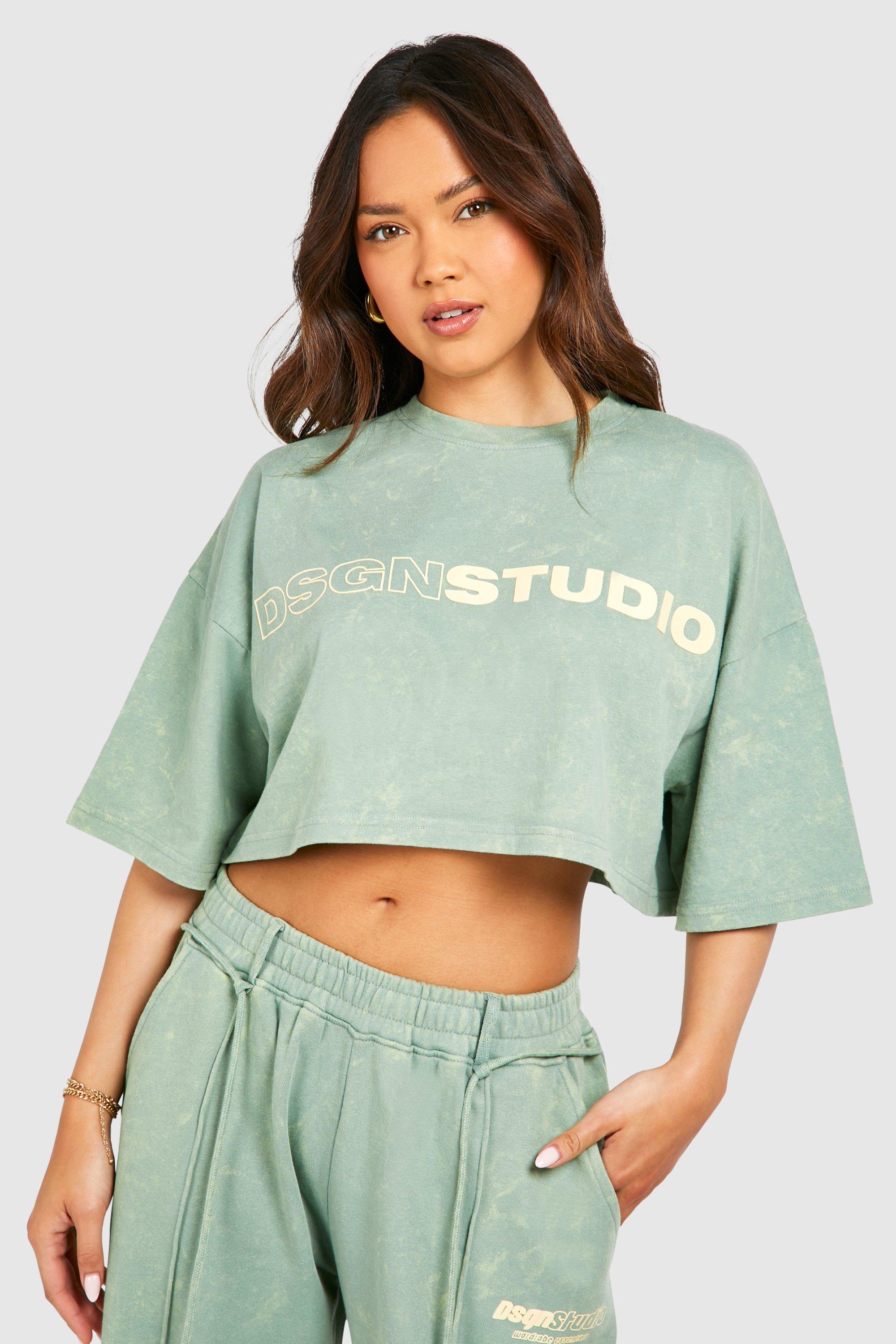 Image of Washed Boxy Crop T-shirt, Verde