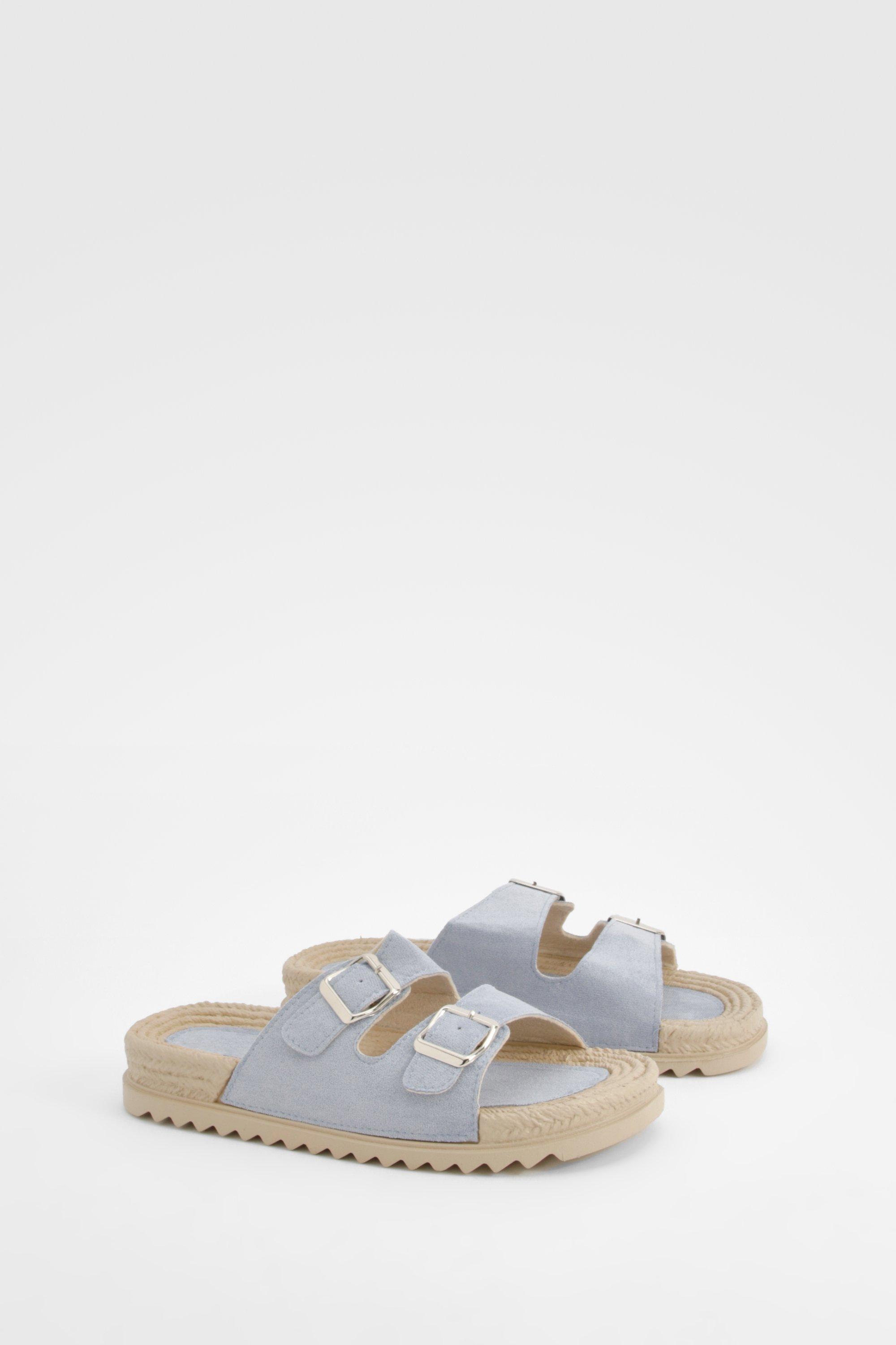 Image of Double Strap Buckle Detail Espadrille Sliders, Azzurro